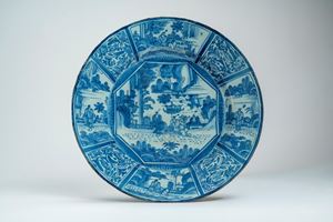 Blue and white “Kraak” porcelain dish decorated with figures in reserves, China, late 17th – early 18th century