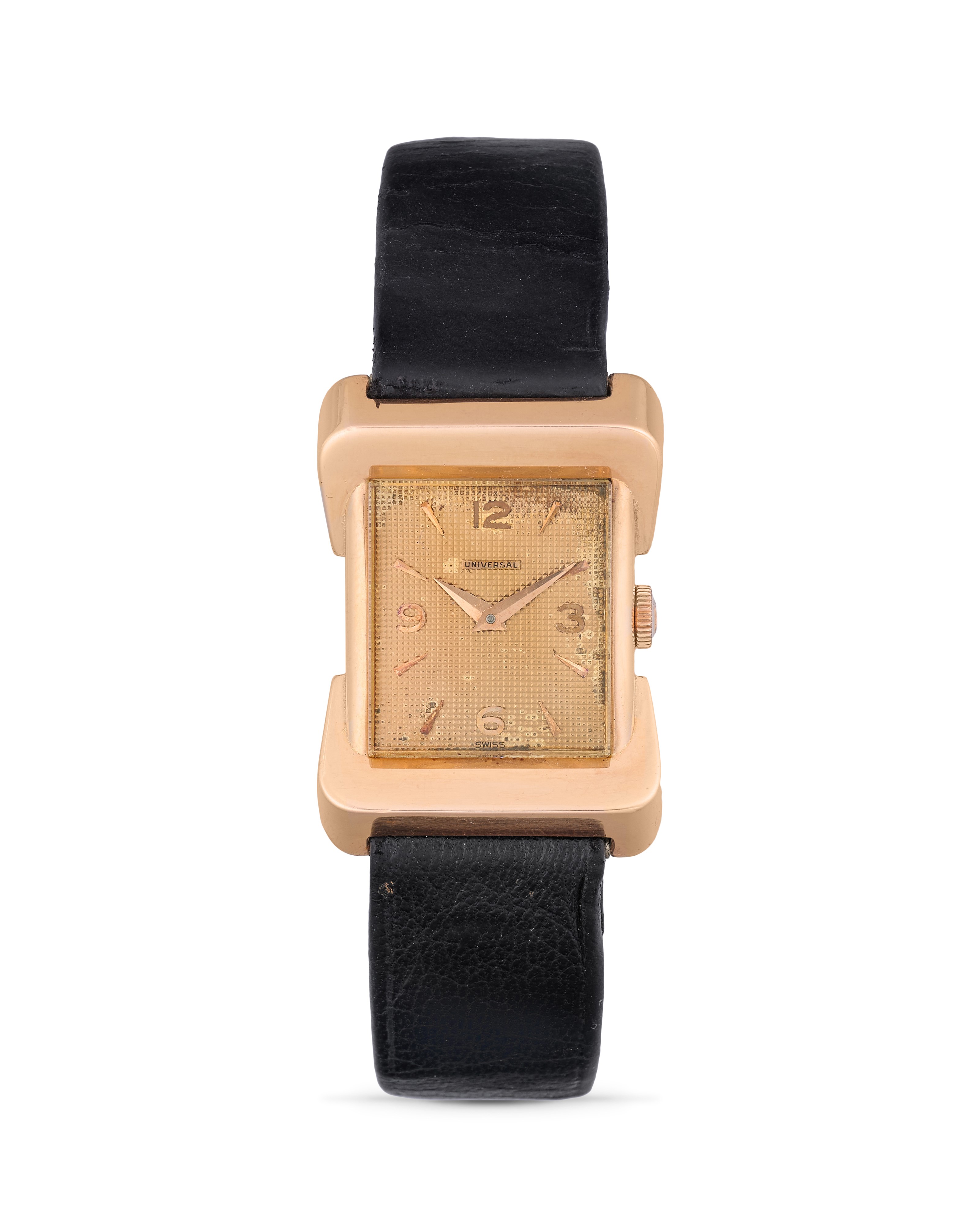 Universal Genève - Orologio da polso in oro rosa 18k con quadrante guilloché, anni '40