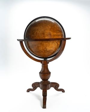 Maison Delamarche, Paris, 1880. Impressive floor-standing terrestrial globe with later turned wooden tripod stand