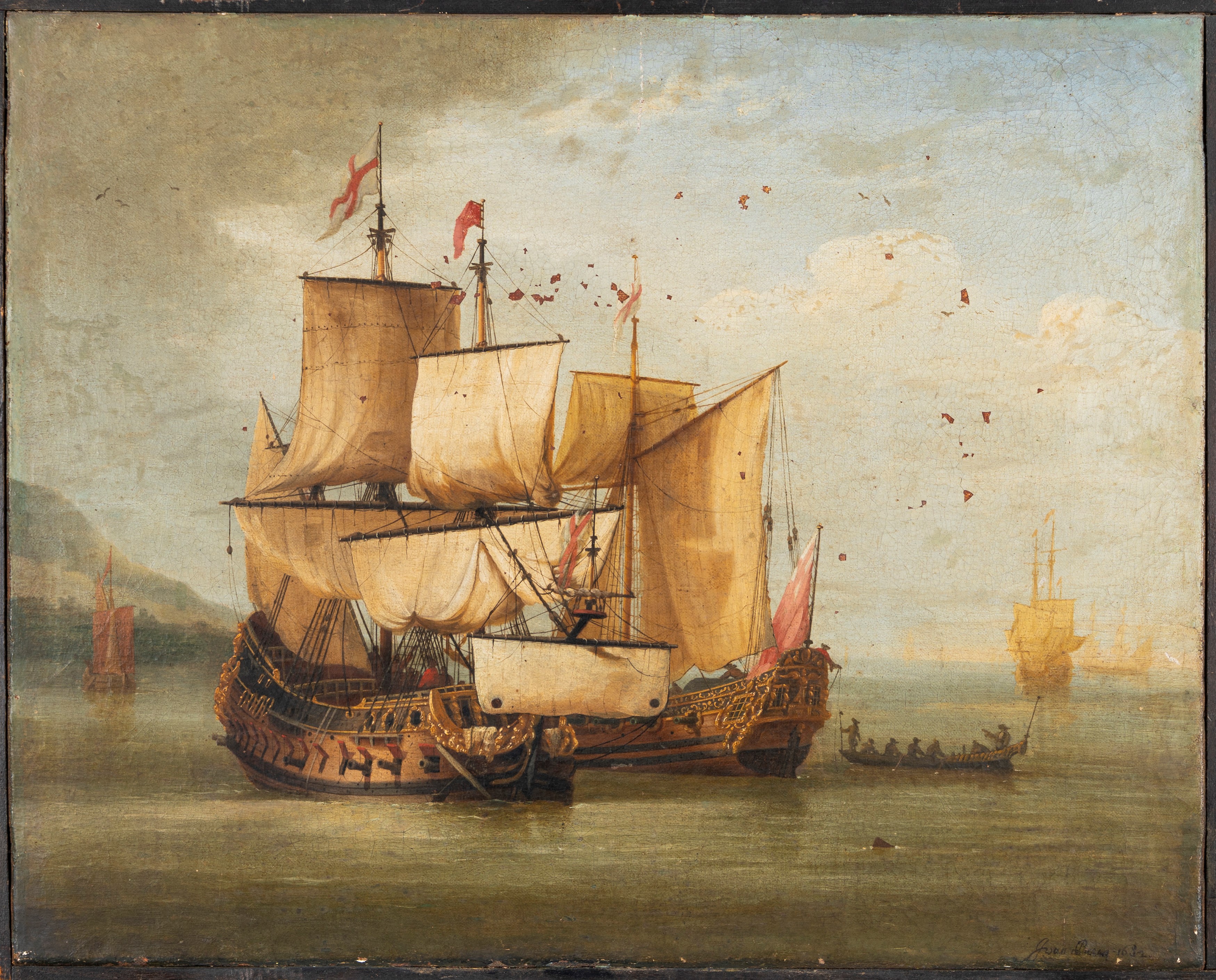 Jan Karel Donatus Van Beecq (1638-1722) - Navi da guerra inglesi, olio su tela