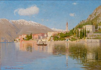 Veduta di Varenna (olio su tela applicata a cartone, 1907)