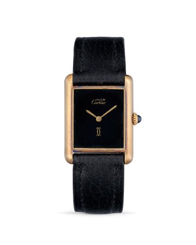 Tank Must - Orologio da polso in argento placcato oro con quadrante in lacca nera