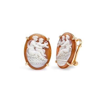 Orecchini con cammei su conchiglia, oro rosso 18k