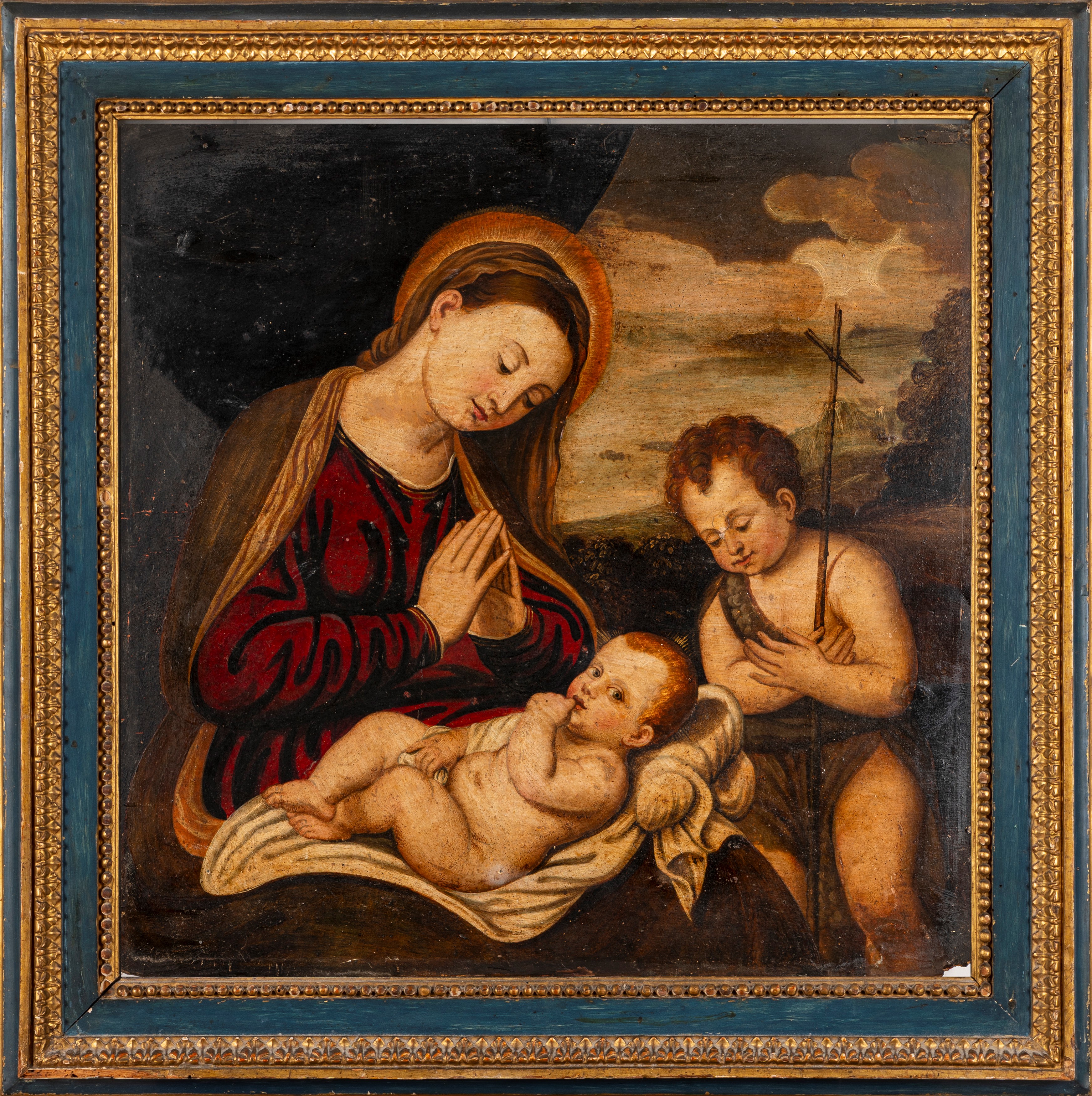 Ambito di Bonifacio De' Pitati - Polidoro da Caravaggio, Madonna con Bambino e San Giovannino, ol...