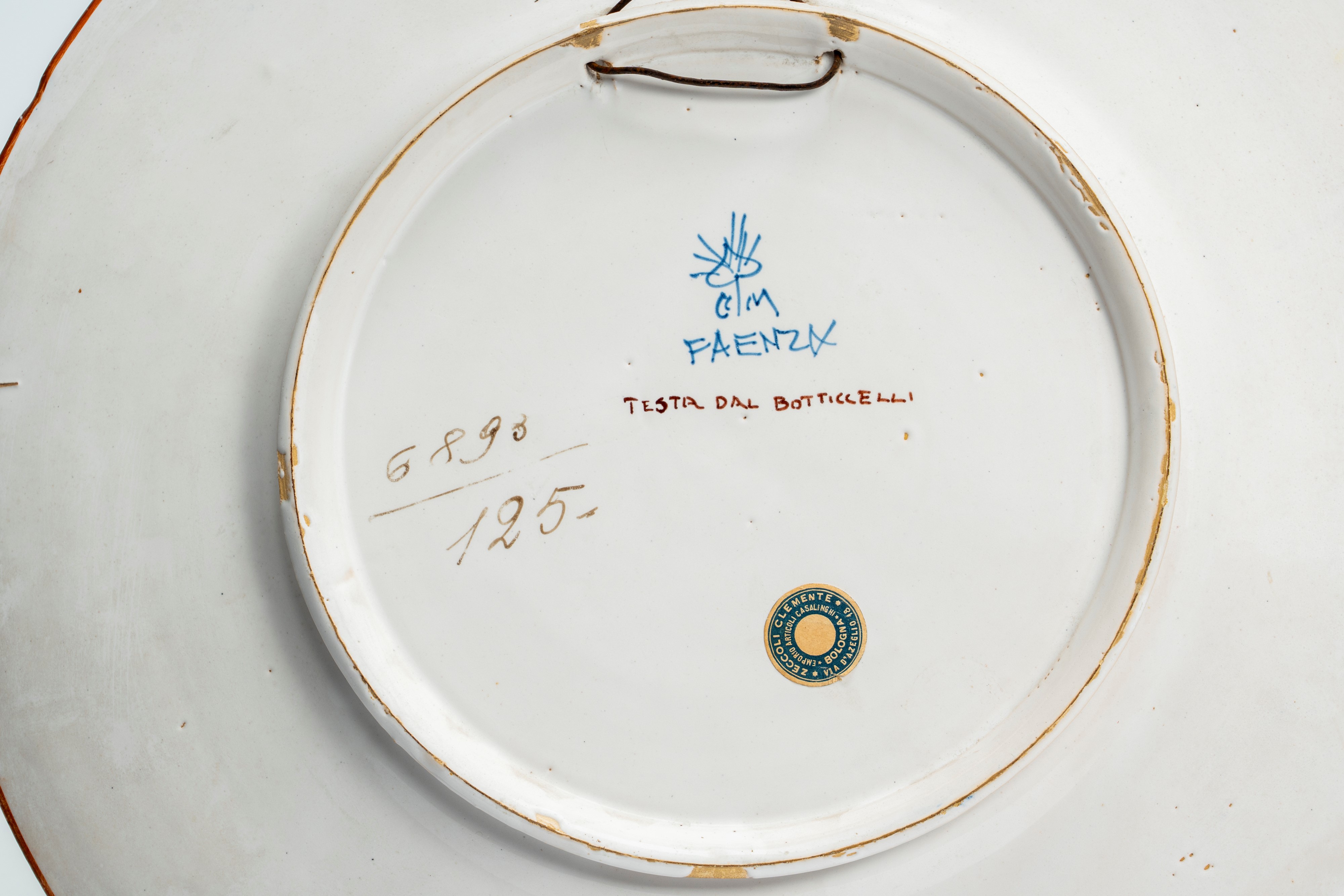 Piatto da Parata in Maiolica Policroma a Grottesche con Ritratto di Botticelli. Fabbrica Castelli...