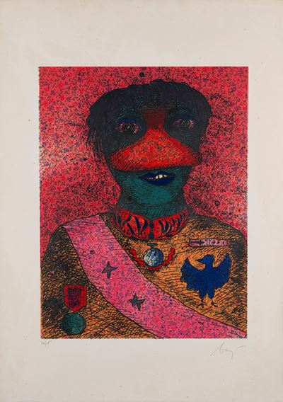 Ritratto di guerriero, acquaforte acquatinta a colori