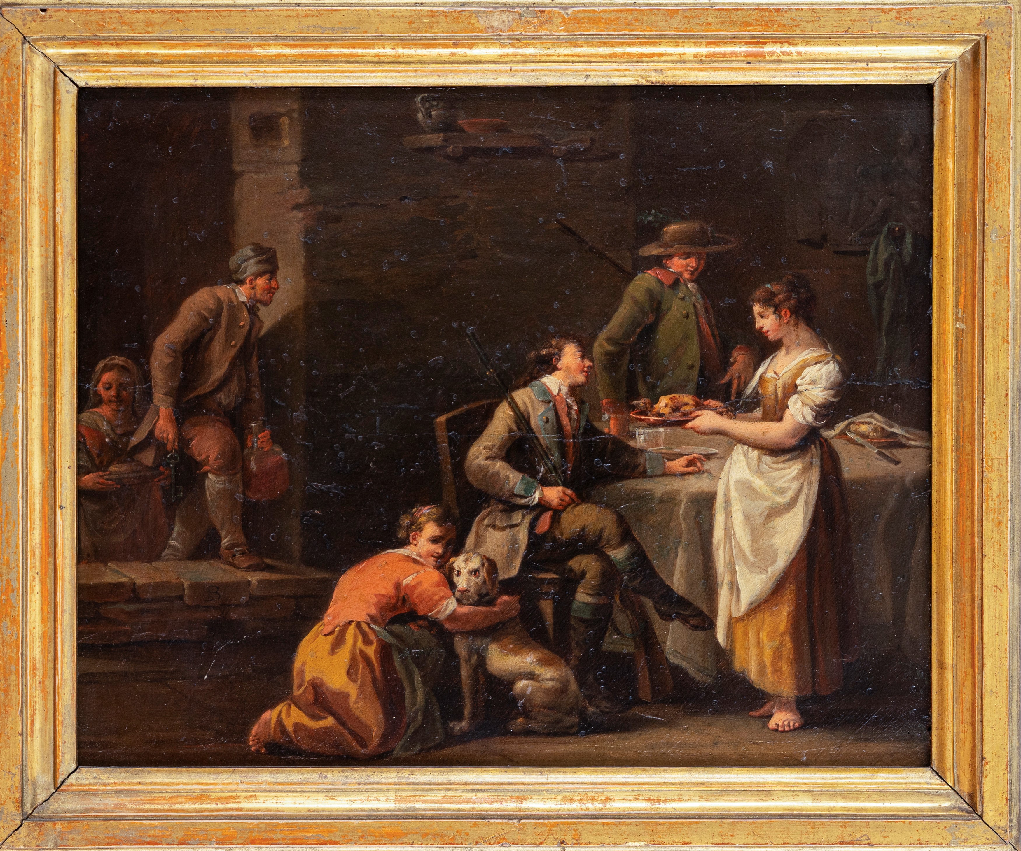 Scuola Emiliana, Secolo XVIII - Autore non identificato, Due scene di interno, coppia olio su tav...