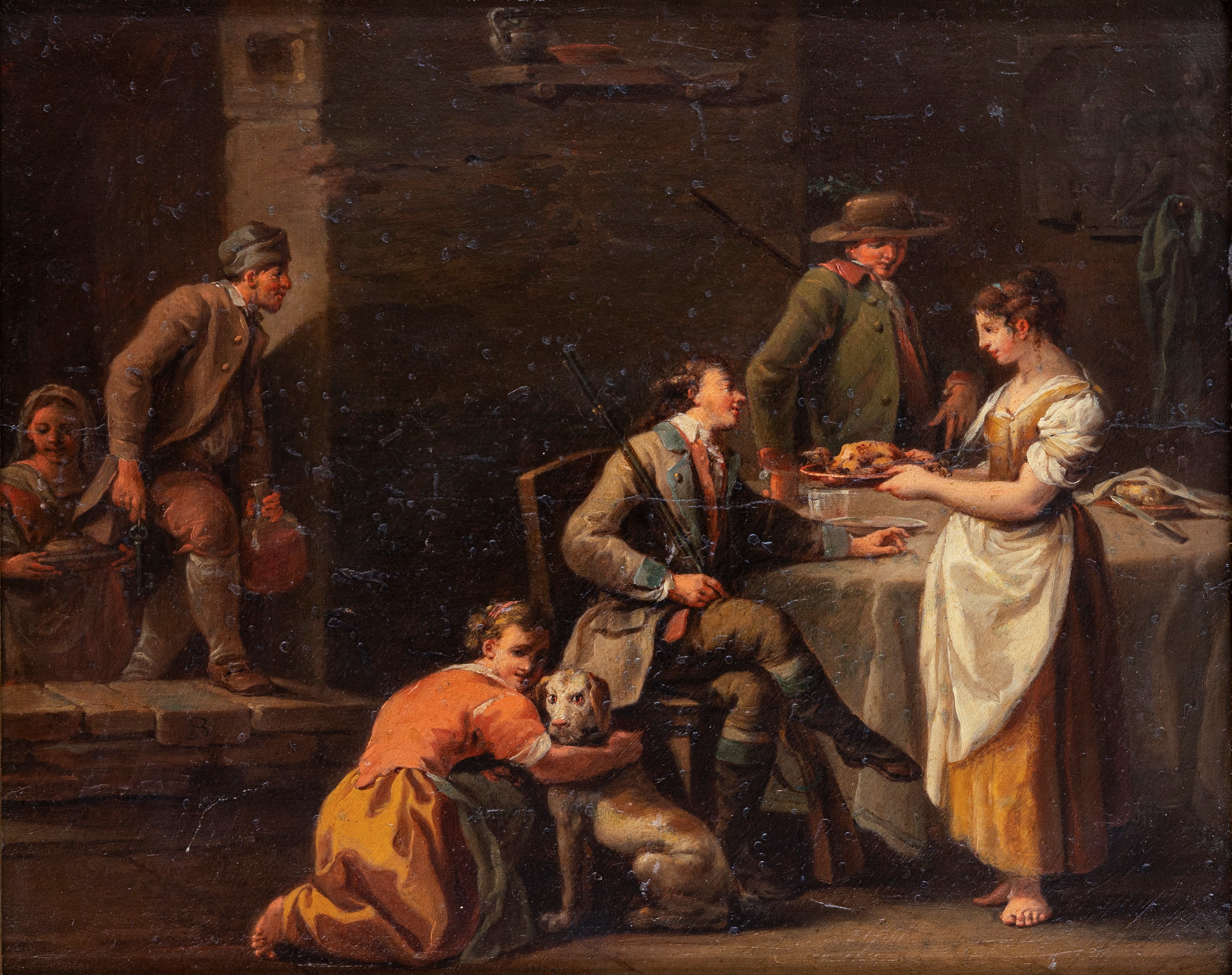 Scuola Emiliana, Secolo XVIII - Autore non identificato, Due scene di interno, coppia olio su tav...