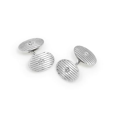 Gemelli in oro bianco 18k con diamanti a forma ovale