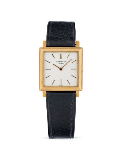 Orologio da polso quadrato in oro 18k con quadrante argenté, anni '60