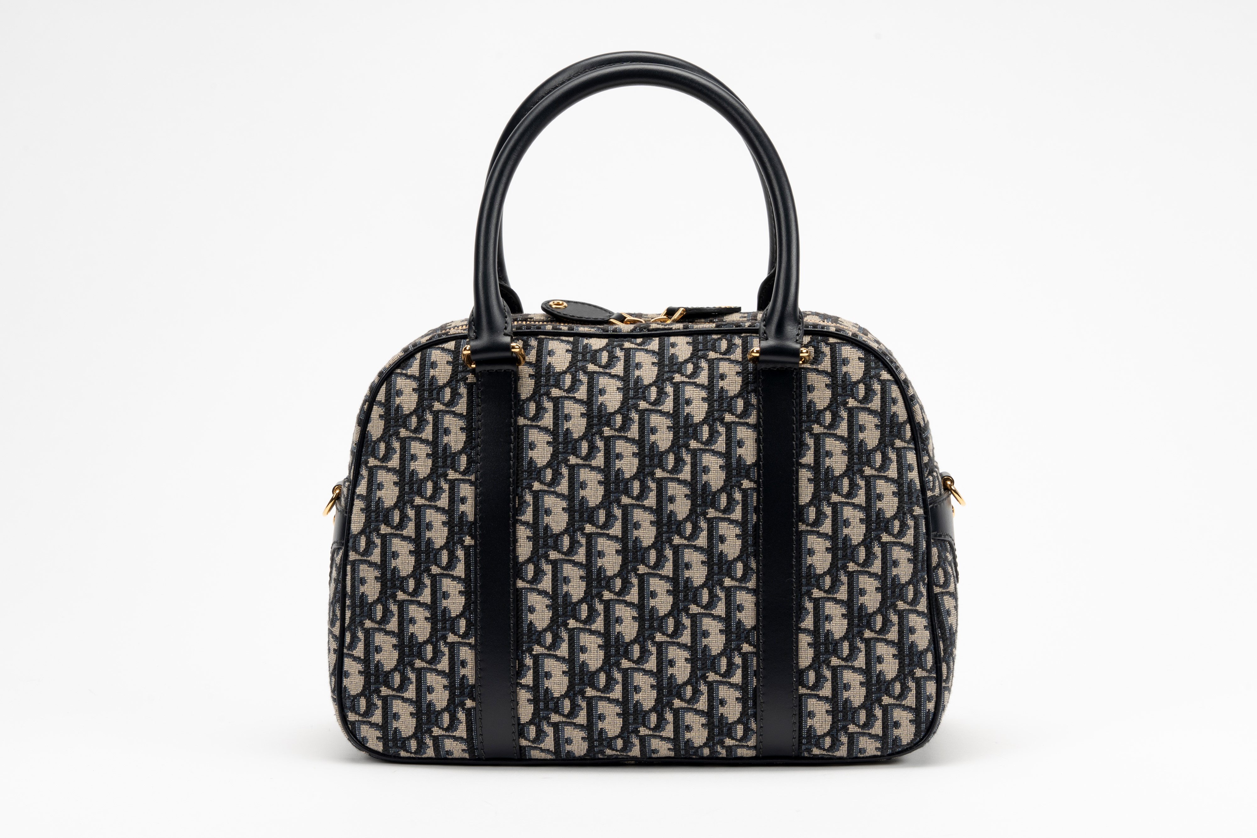 Christian Dior - Borsa da bowling grande in tela Jacquard Oblique blu