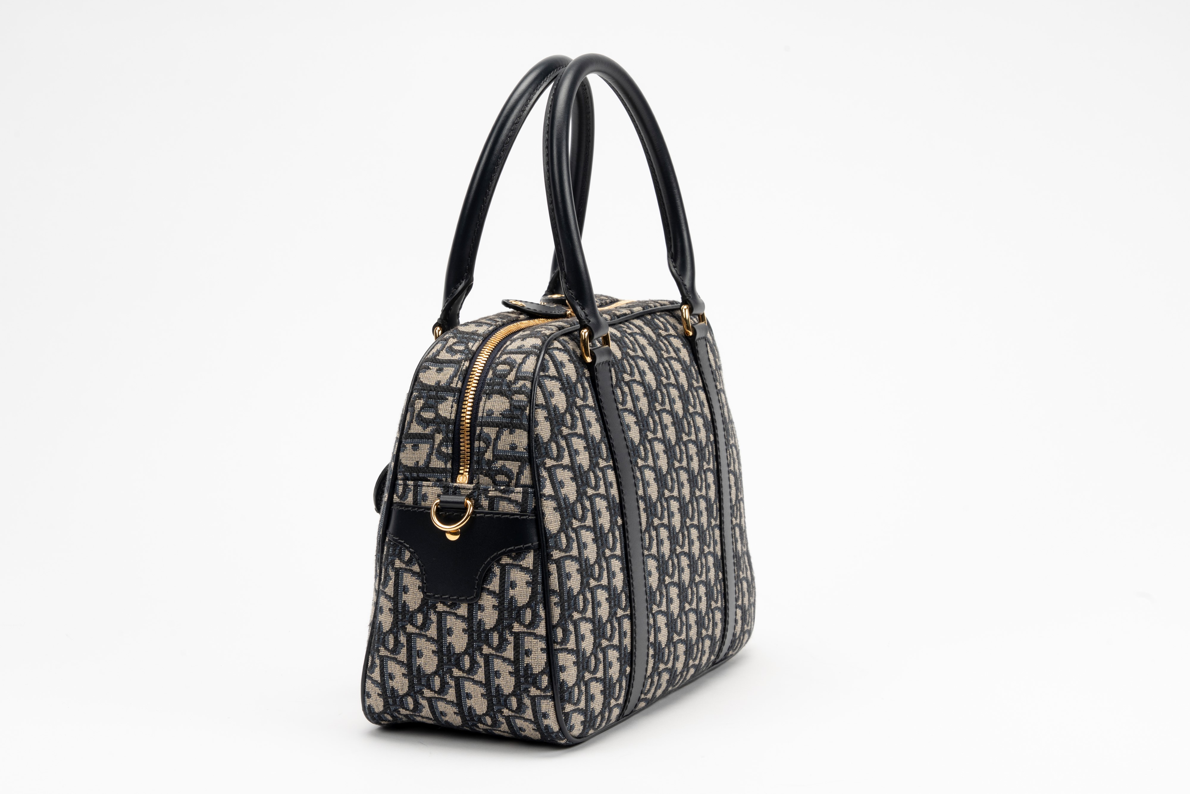 Christian Dior - Borsa da bowling grande in tela Jacquard Oblique blu