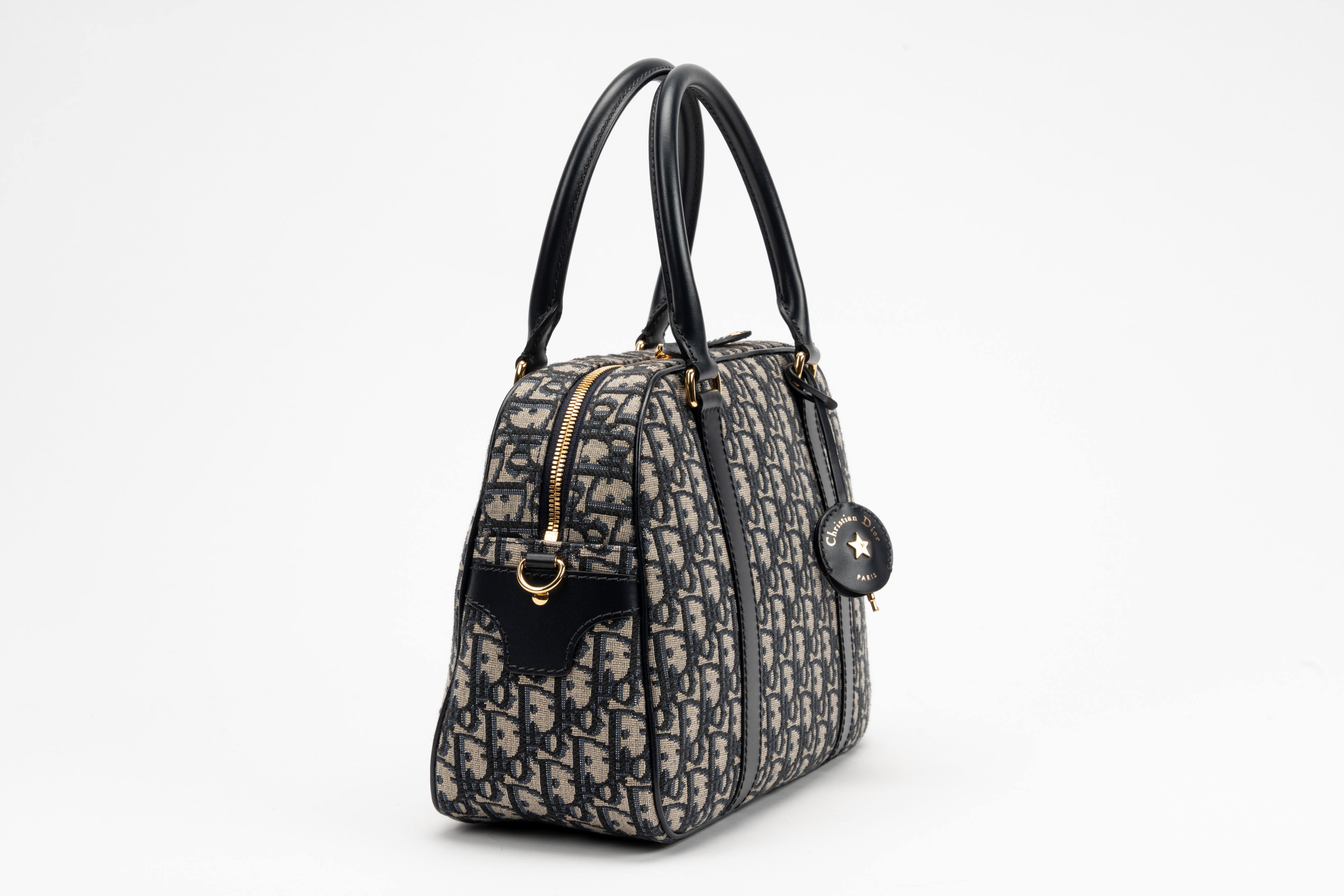 Christian Dior - Borsa da bowling grande in tela Jacquard Oblique blu