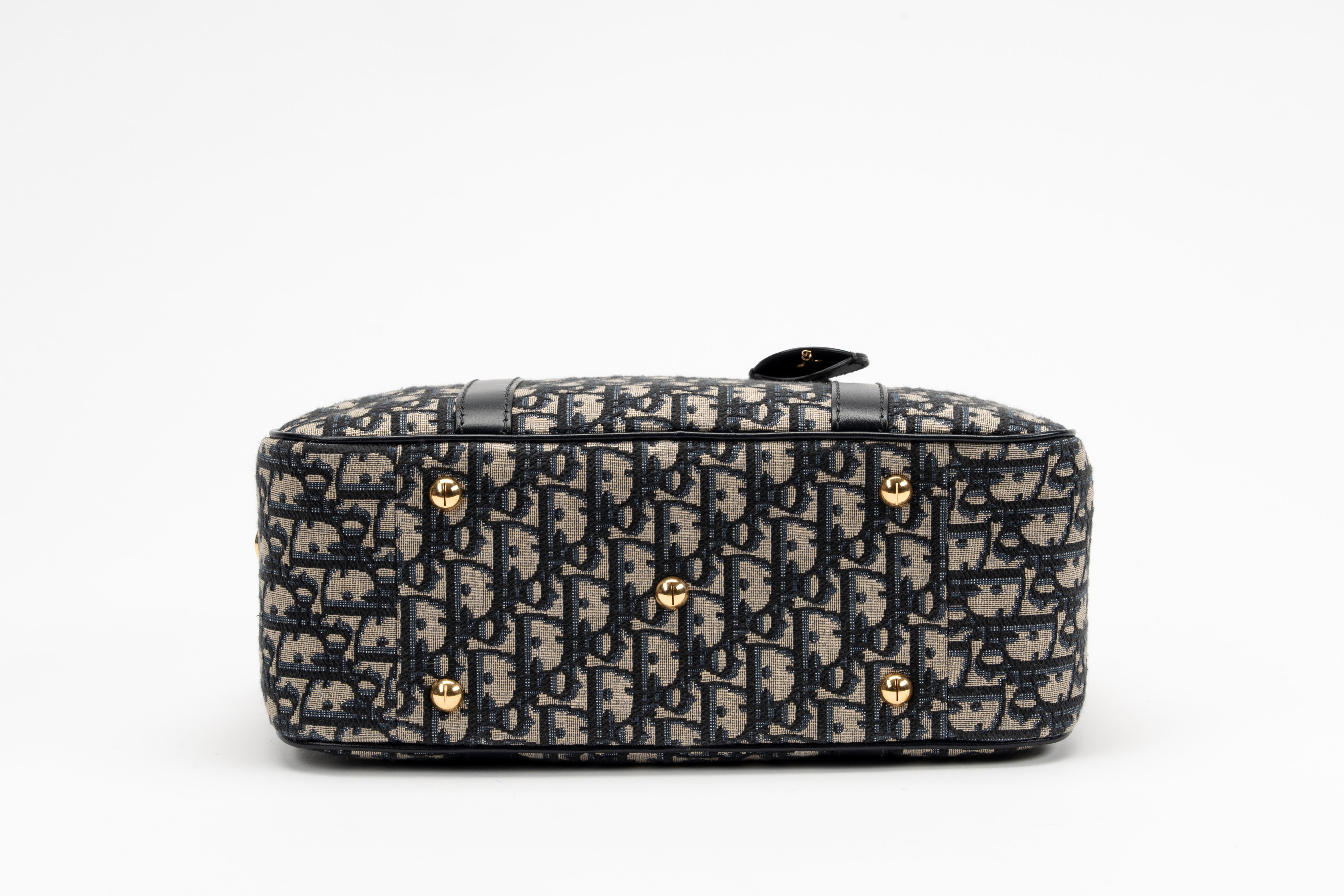 Christian Dior - Borsa da bowling grande in tela Jacquard Oblique blu
