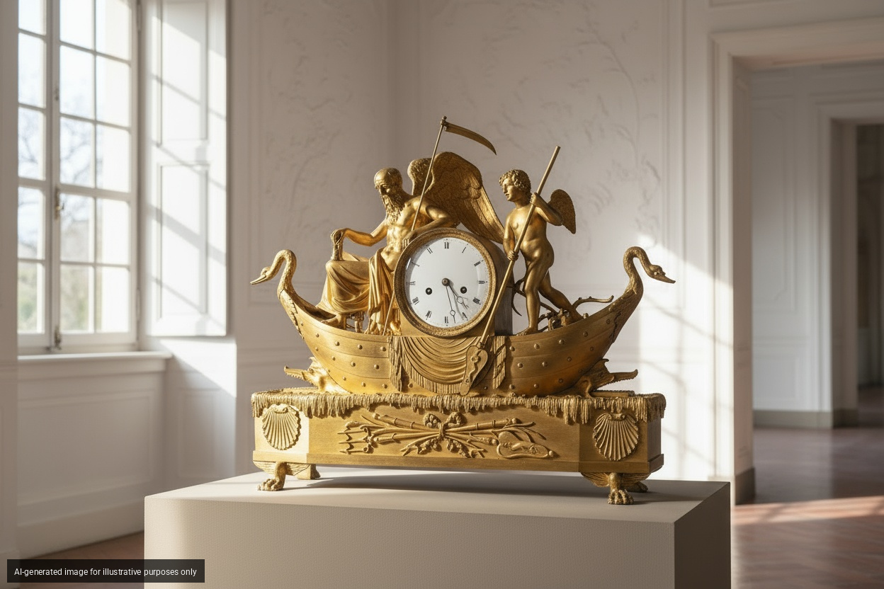 Pendola “L’Amour faisant passer le Temps” in bronzo dorato, da un modello di Louis-Simon Boizot (...