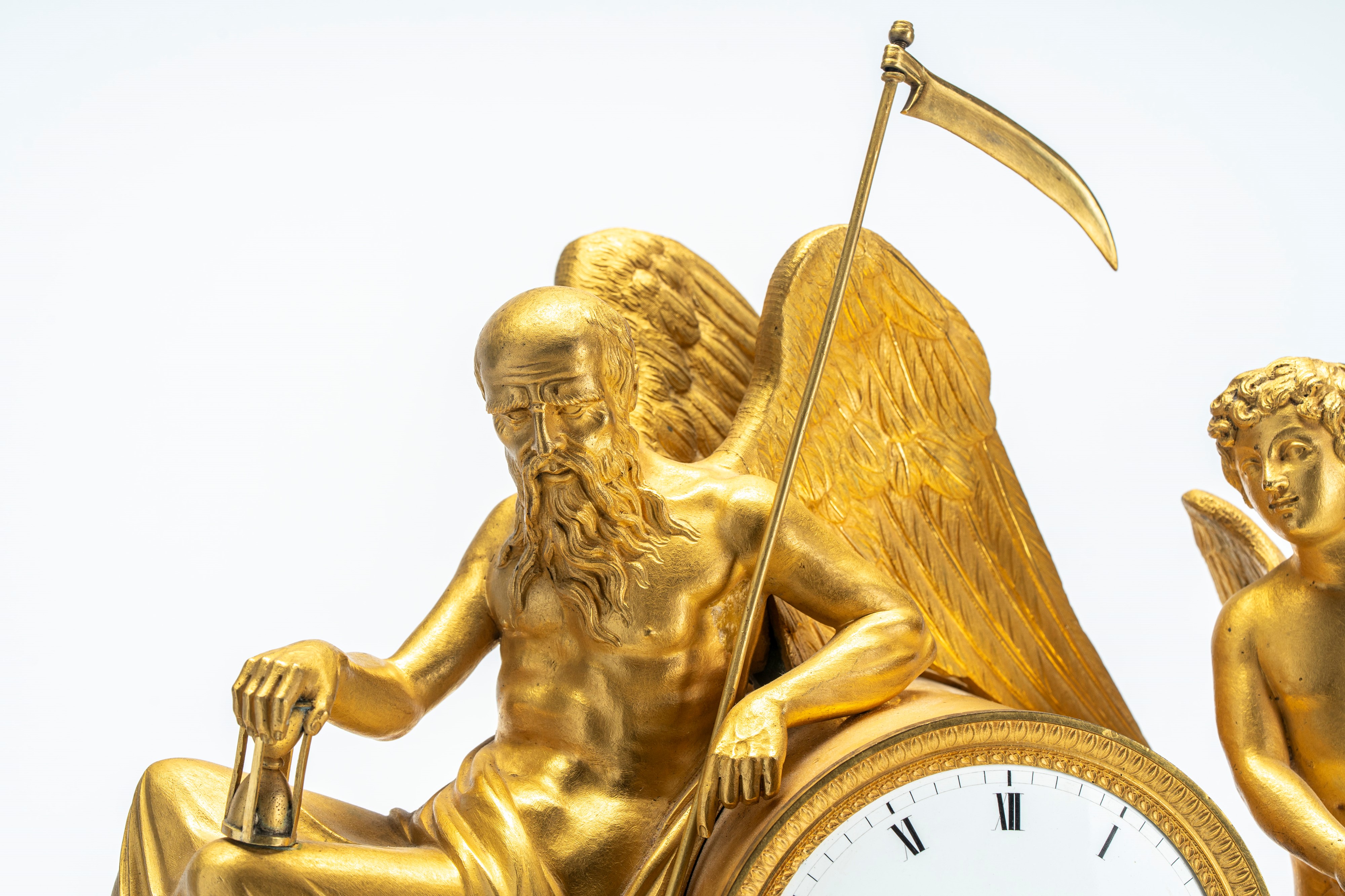 Pendola “L’Amour faisant passer le Temps” in bronzo dorato, da un modello di Louis-Simon Boizot (...