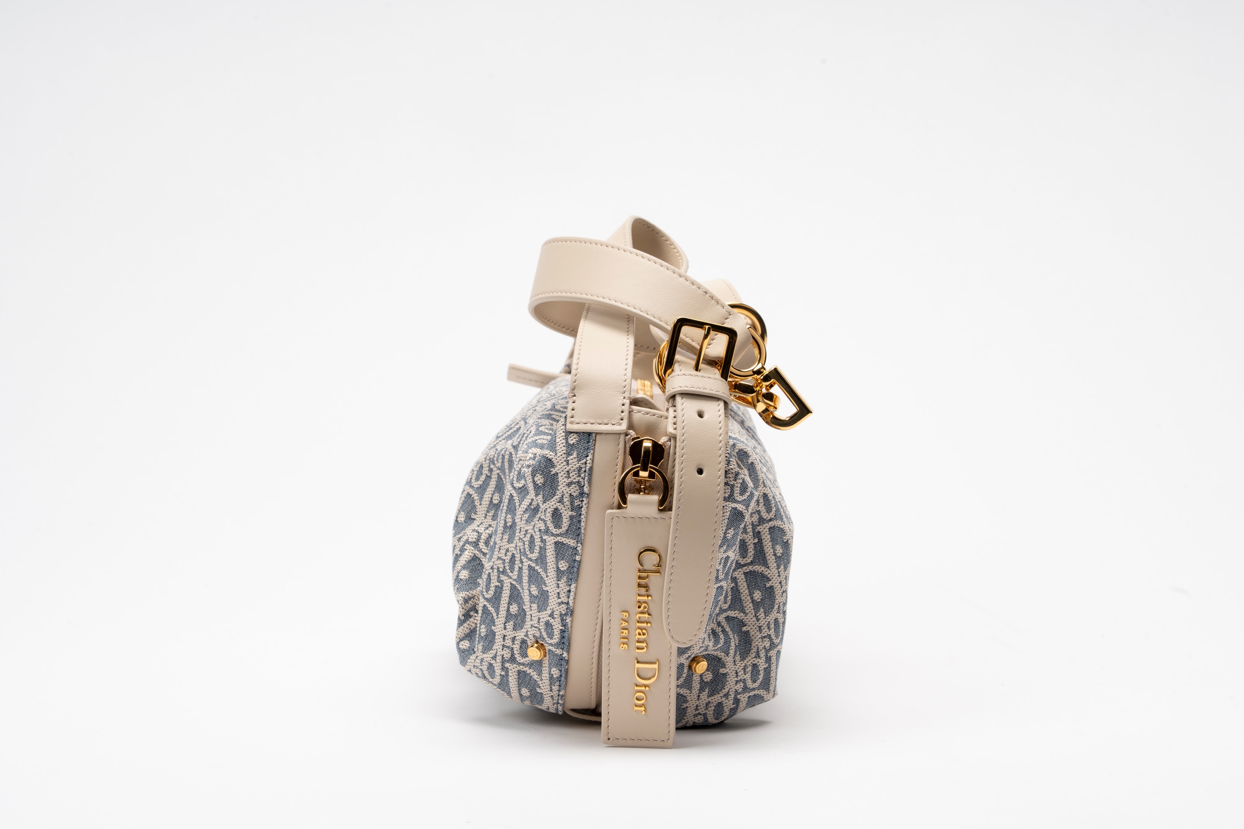 Christian Dior - Borsa D-Journey in tela Chambray e pelle