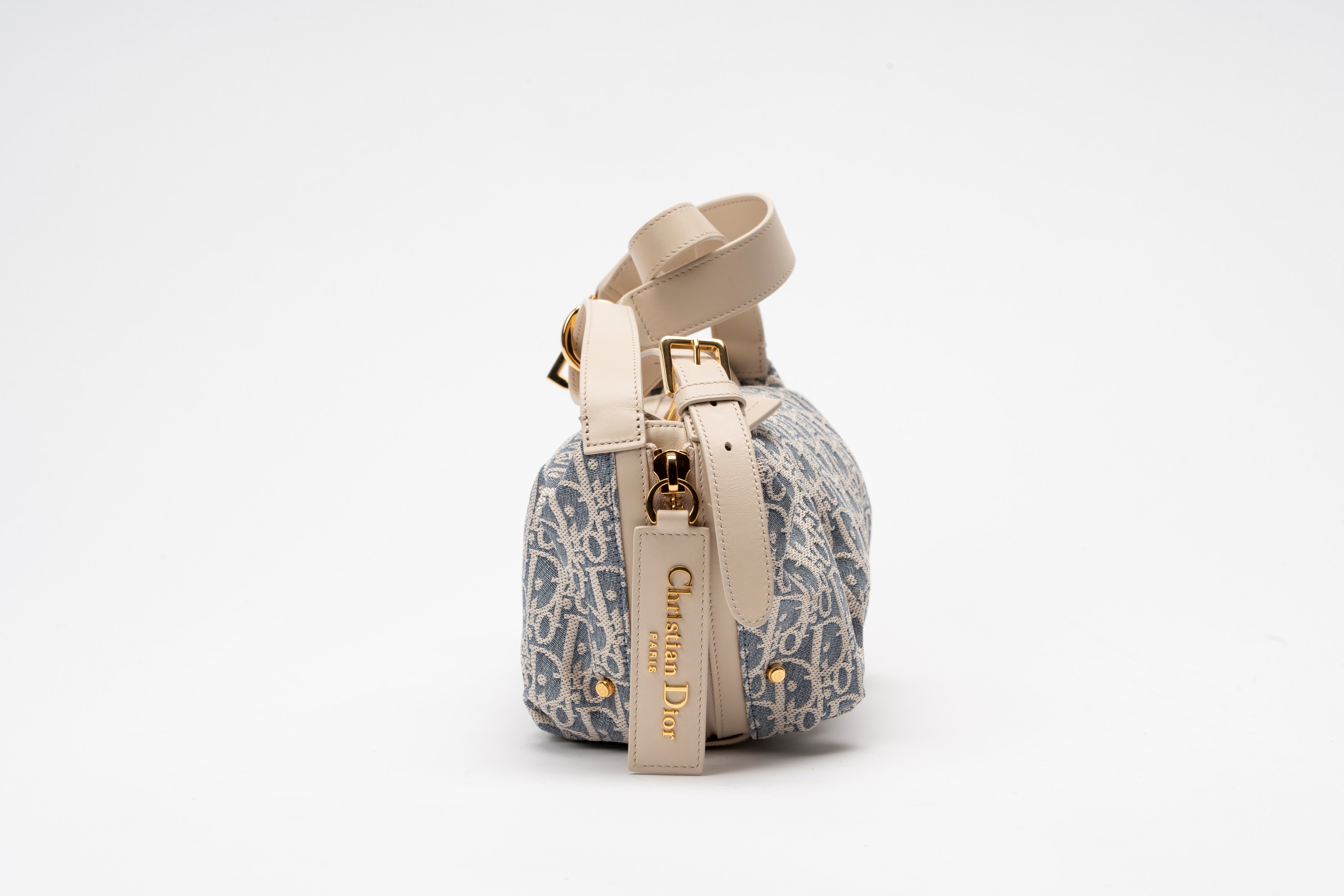 Christian Dior - Borsa D-Journey in tela Chambray e pelle