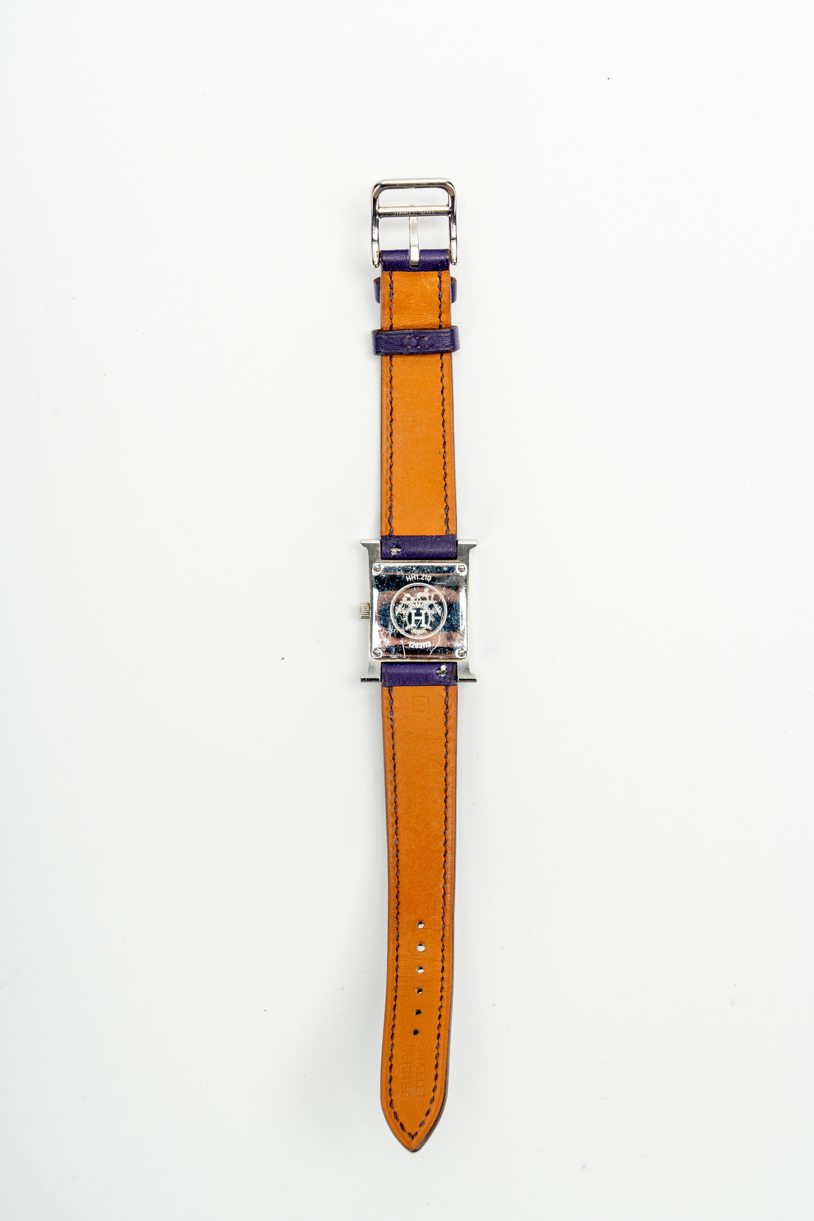 Hermès - Orologio da polso Heure H, acciaio e cinturino in pelle viola, 2012
