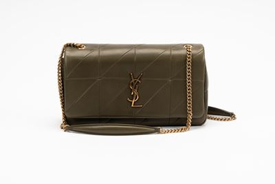 Borsa Jamie, pelle verde con tracolla a catena e dettagli in metallo dorato