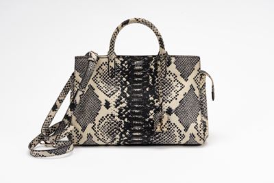 Borsa-cabas, pelle stampata bianco e nero con tracolla staccabile
