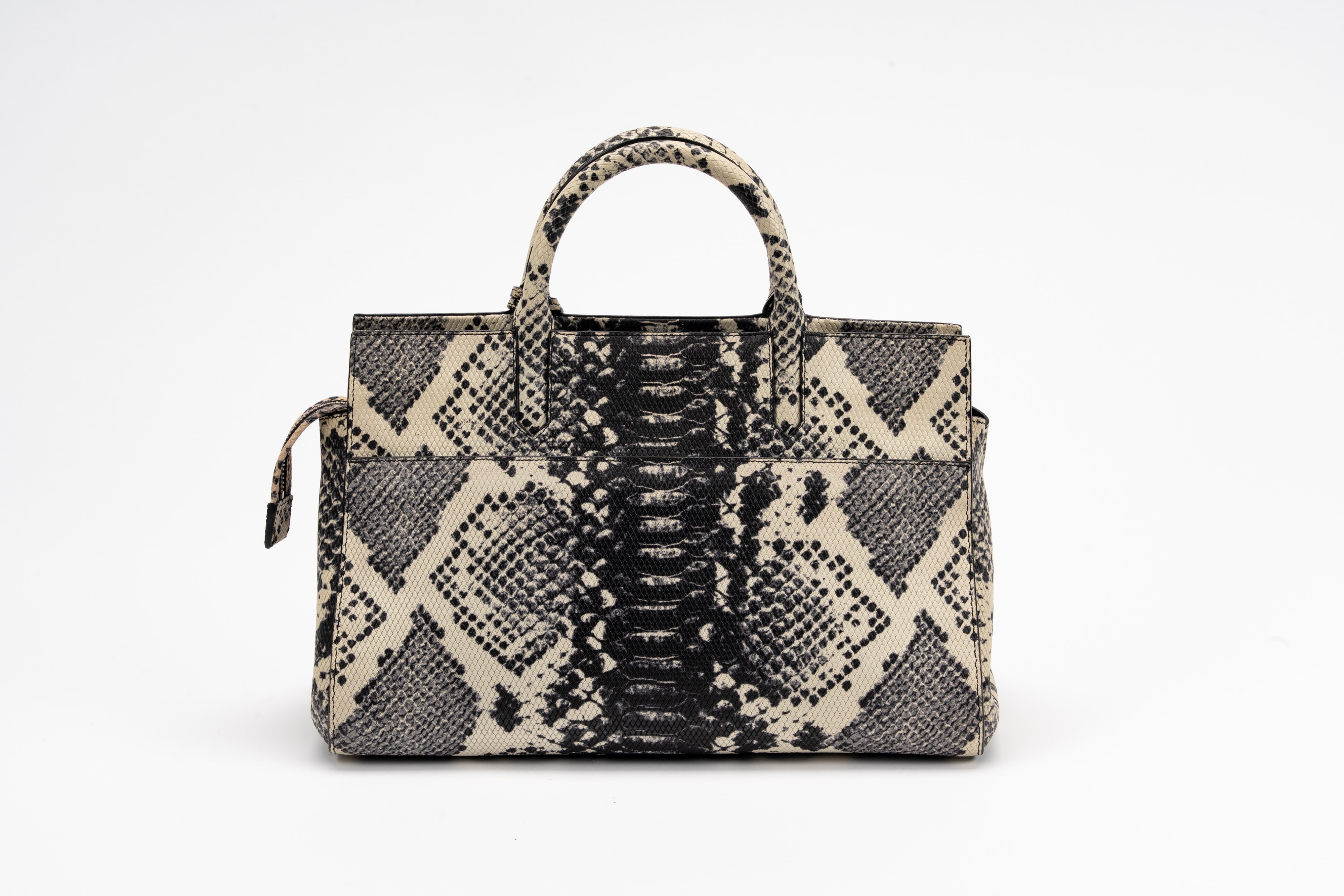 Yves Saint Laurent - Borsa-cabas, pelle stampata bianco e nero con tracolla staccabile