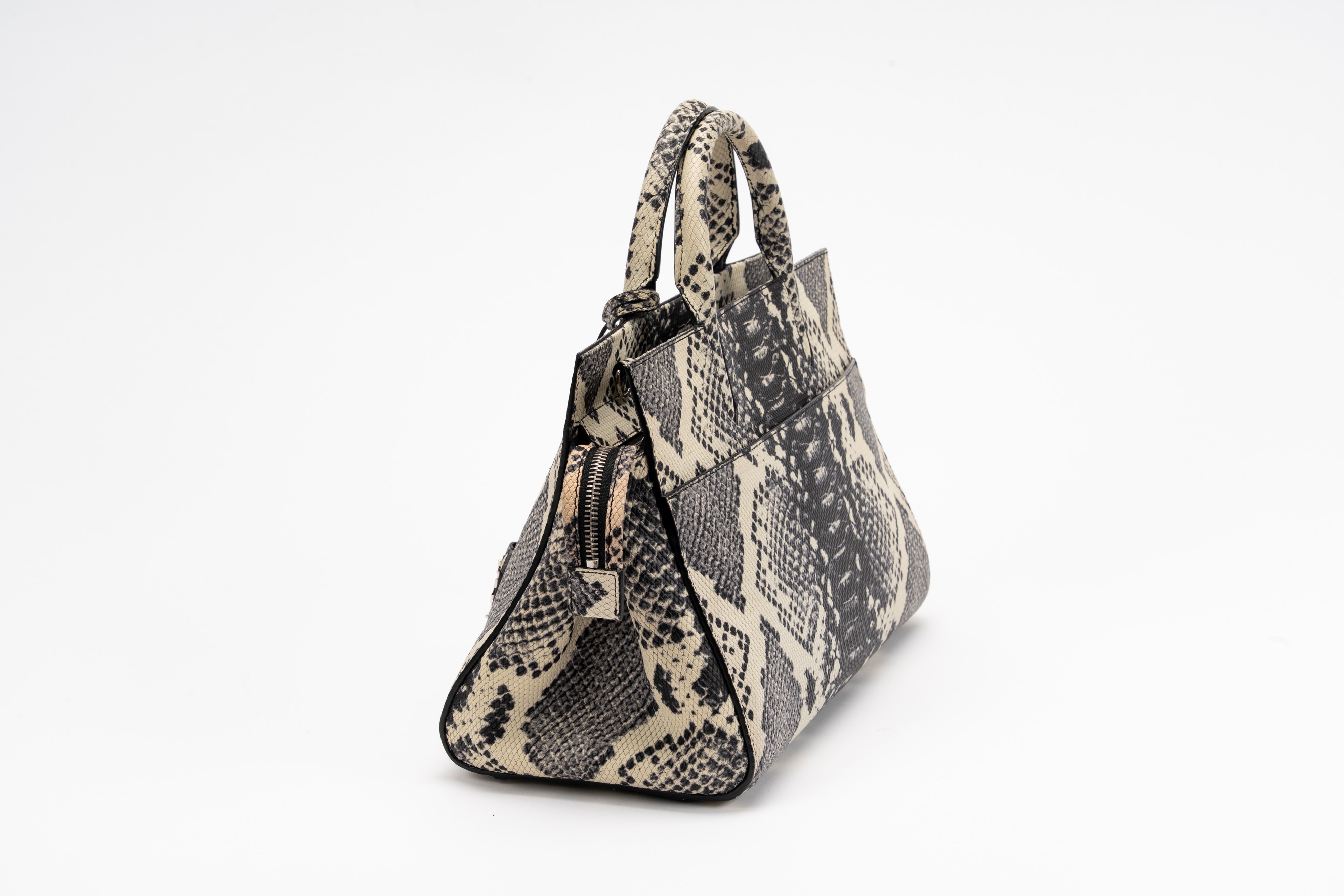 Yves Saint Laurent - Borsa-cabas, pelle stampata bianco e nero con tracolla staccabile