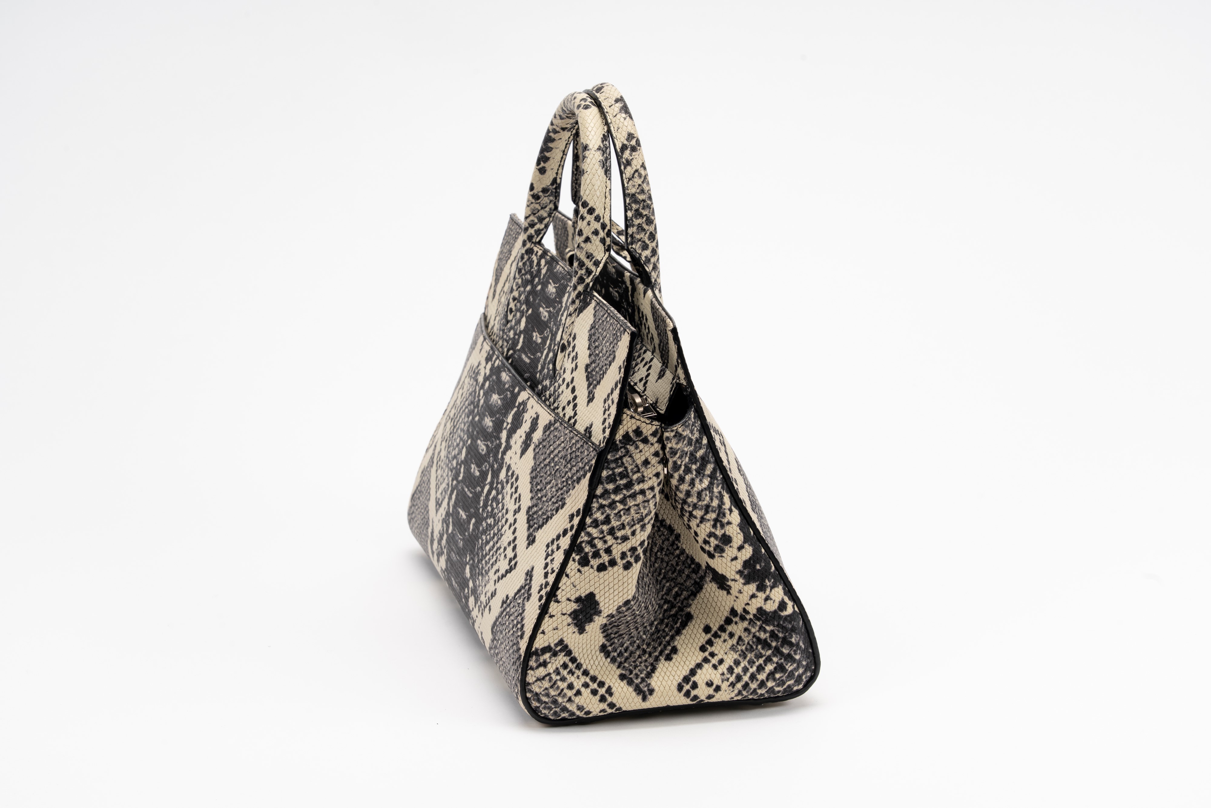 Yves Saint Laurent - Borsa-cabas, pelle stampata bianco e nero con tracolla staccabile