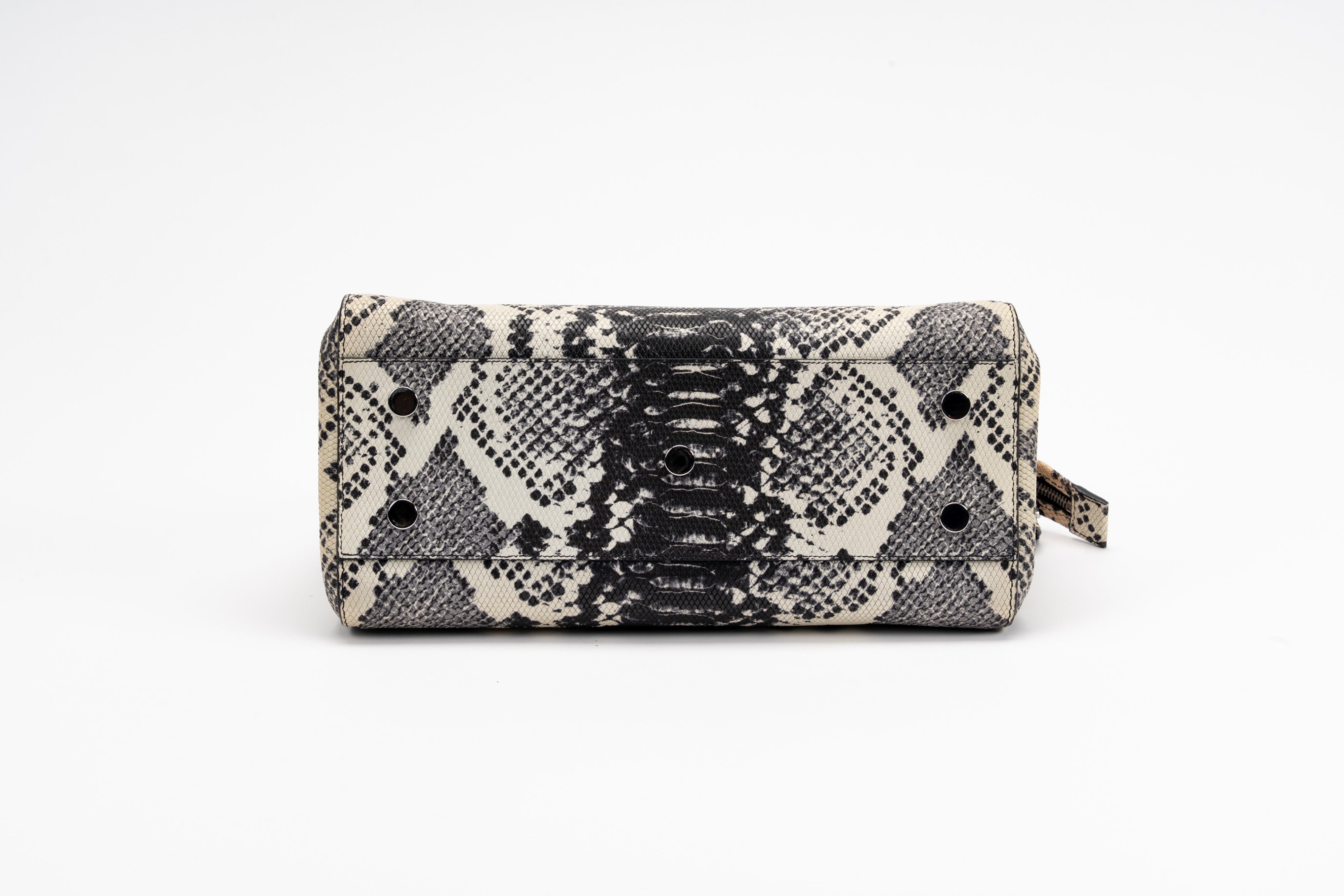 Yves Saint Laurent - Borsa-cabas, pelle stampata bianco e nero con tracolla staccabile