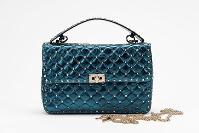 Borsa Rockstud in pelle blu metallizzato