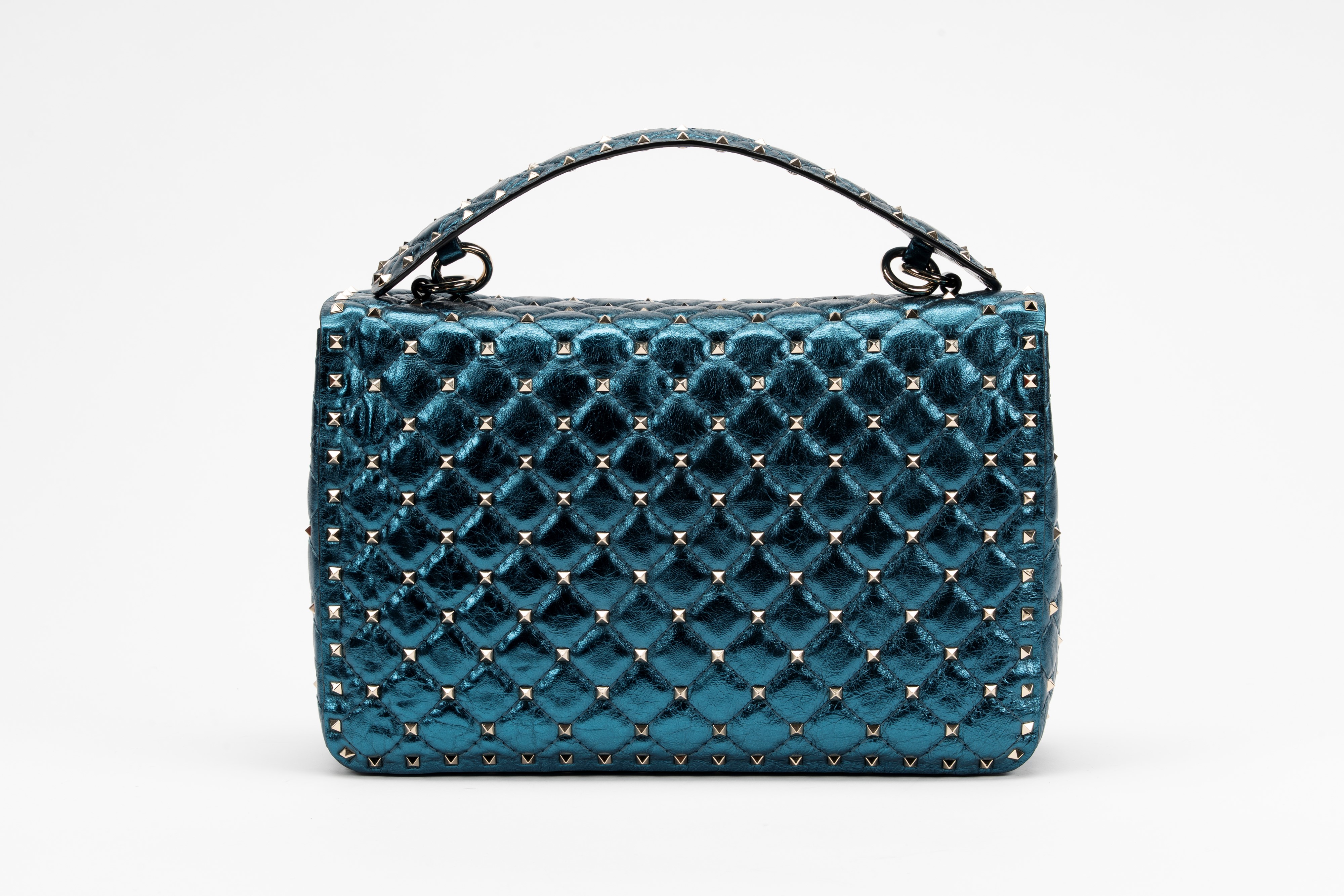 Valentino Garavani - Borsa Rockstud in pelle blu metallizzato