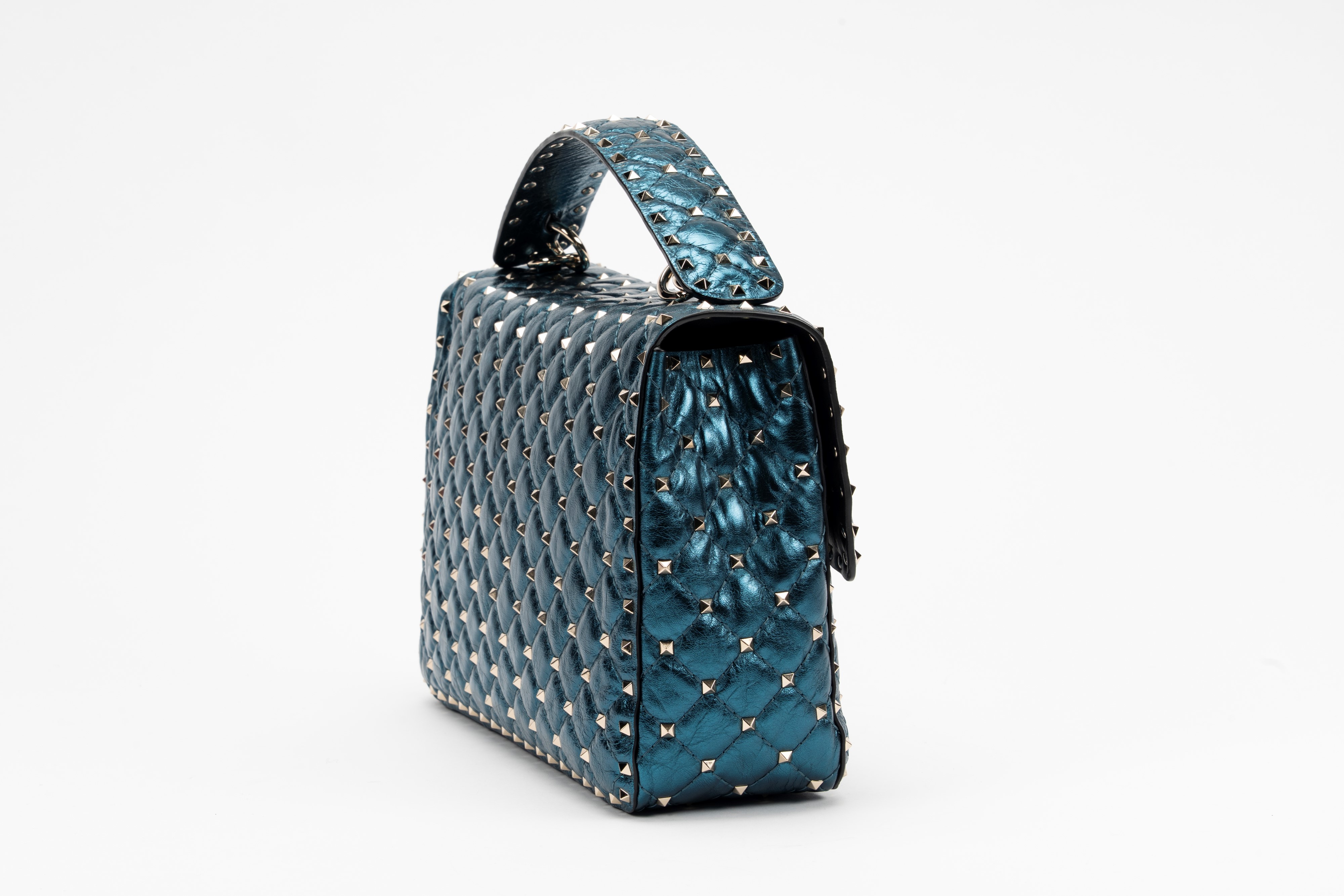 Valentino Garavani - Borsa Rockstud in pelle blu metallizzato