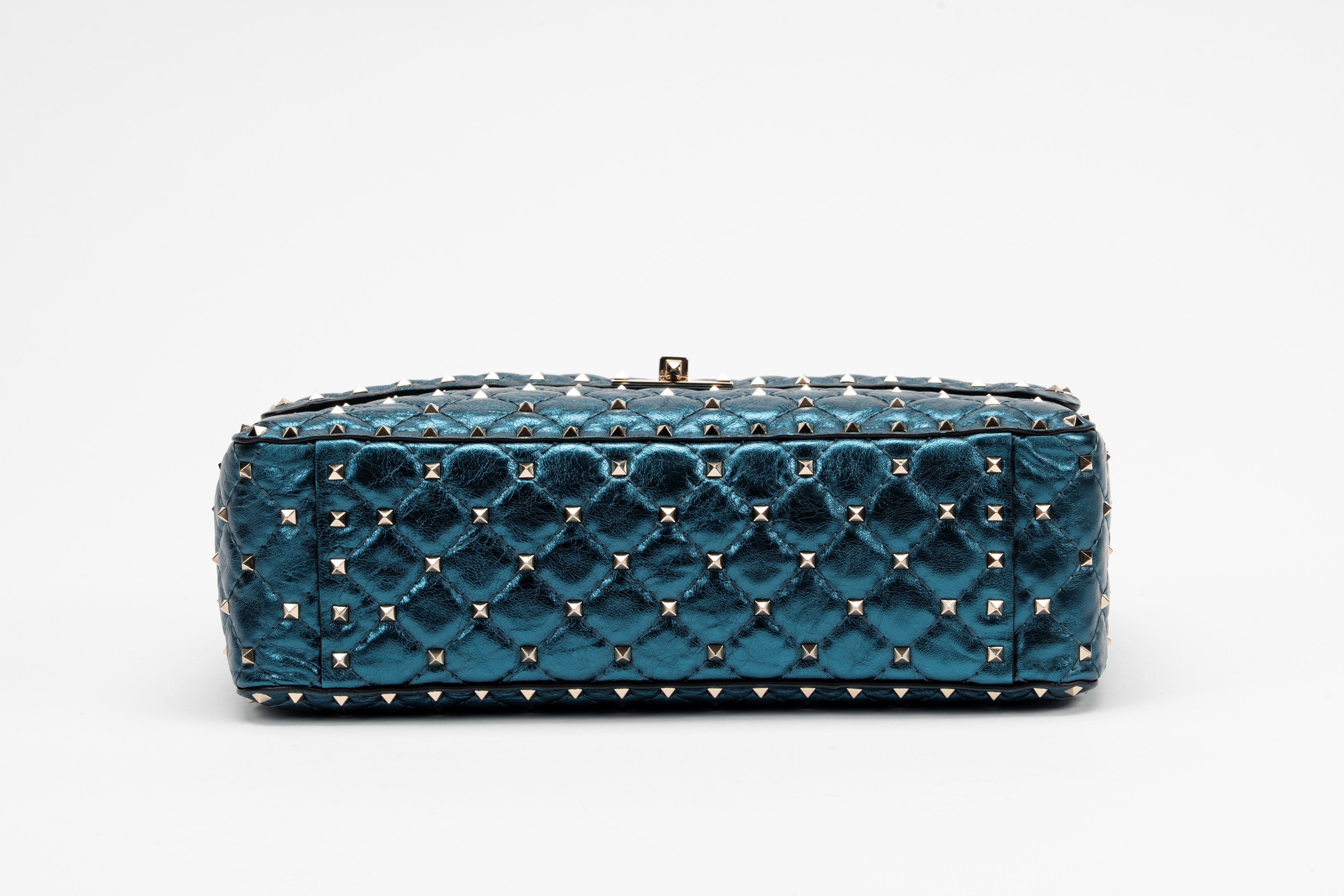 Valentino Garavani - Borsa Rockstud in pelle blu metallizzato