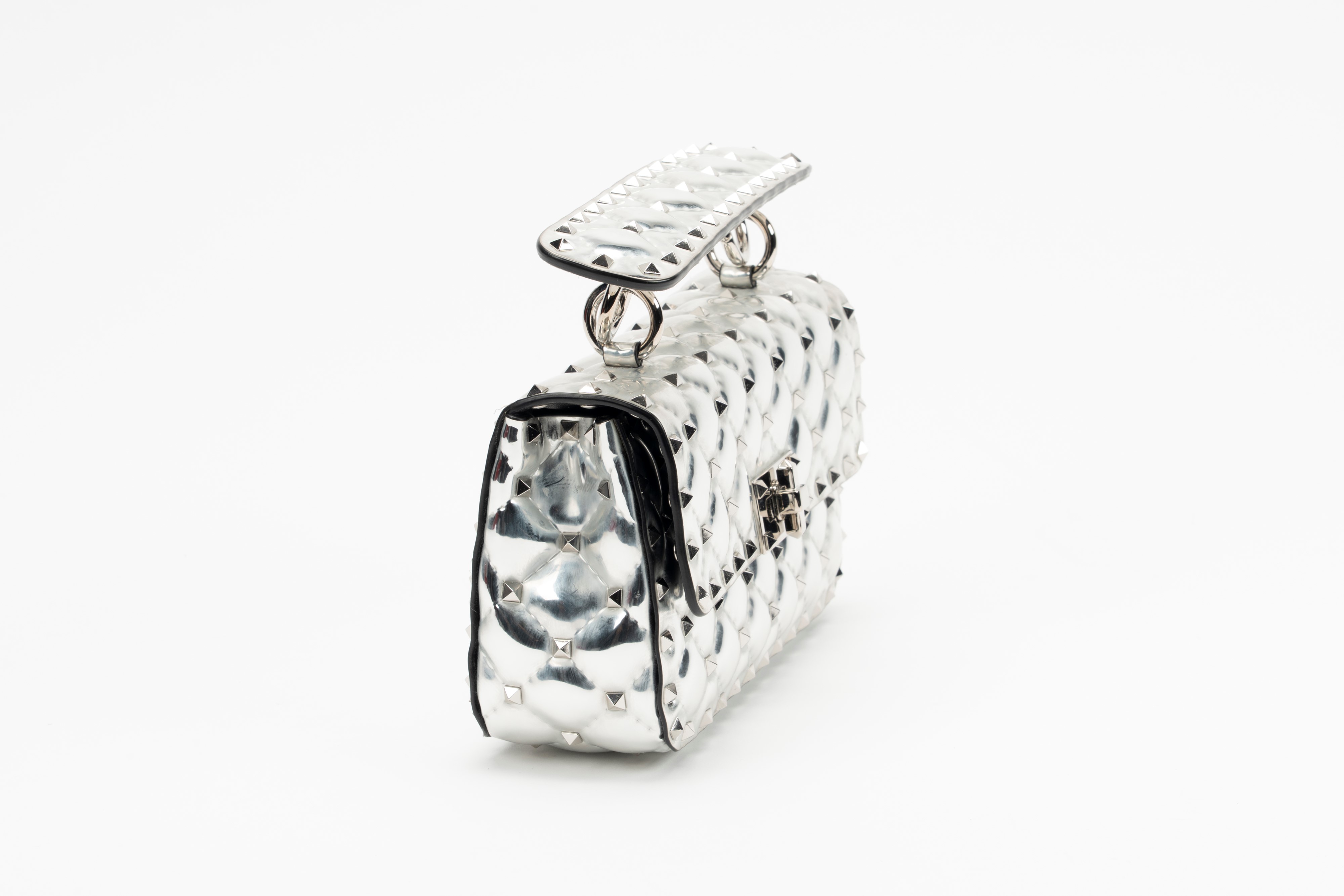Valentino Garavani - Borsa Rockstud in vernice color argento