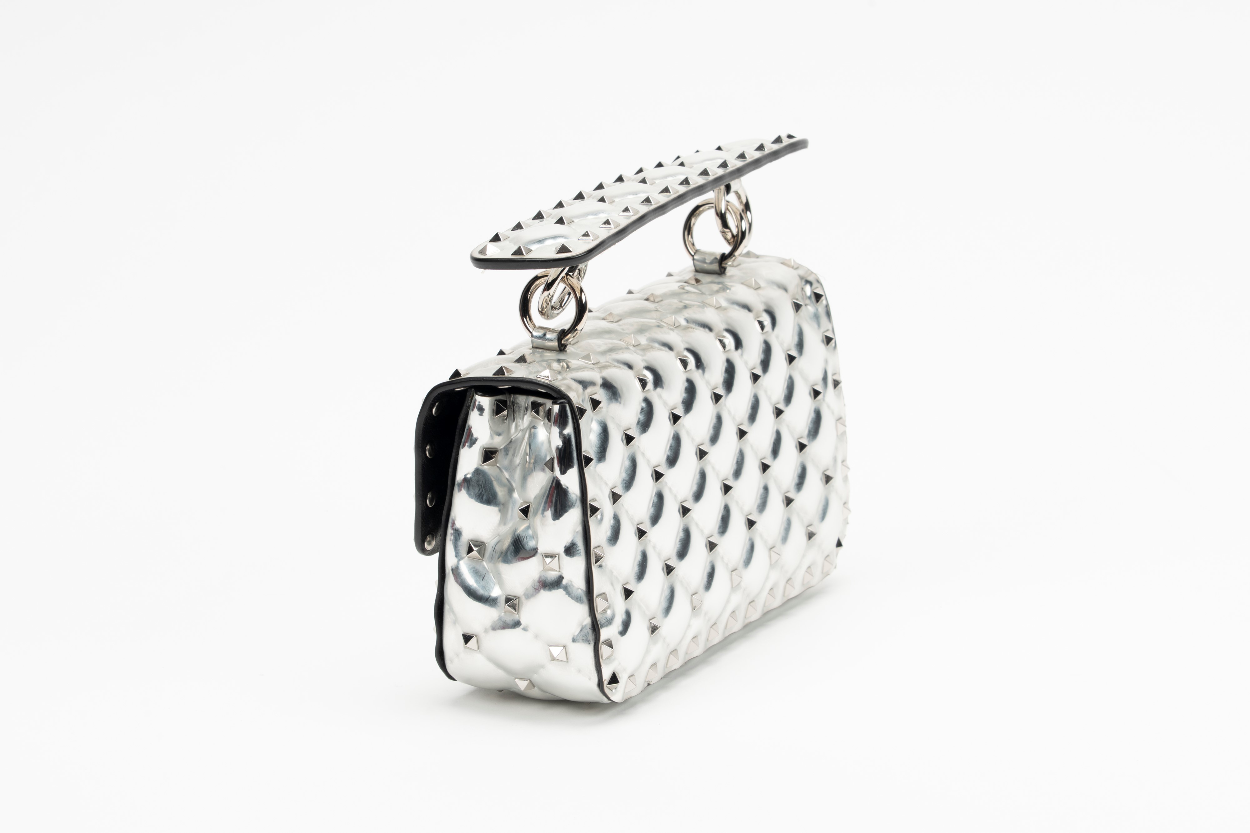 Valentino Garavani - Borsa Rockstud in vernice color argento