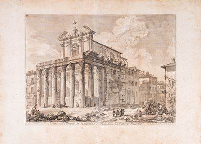 Veduta del Tempio di Antonino e Faustina in Campo Vaccino, incisione in rame