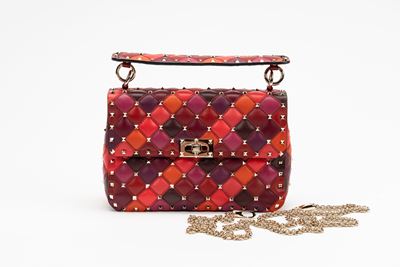 Borsa Rockstud in pelle rossa, arancione e bordeaux