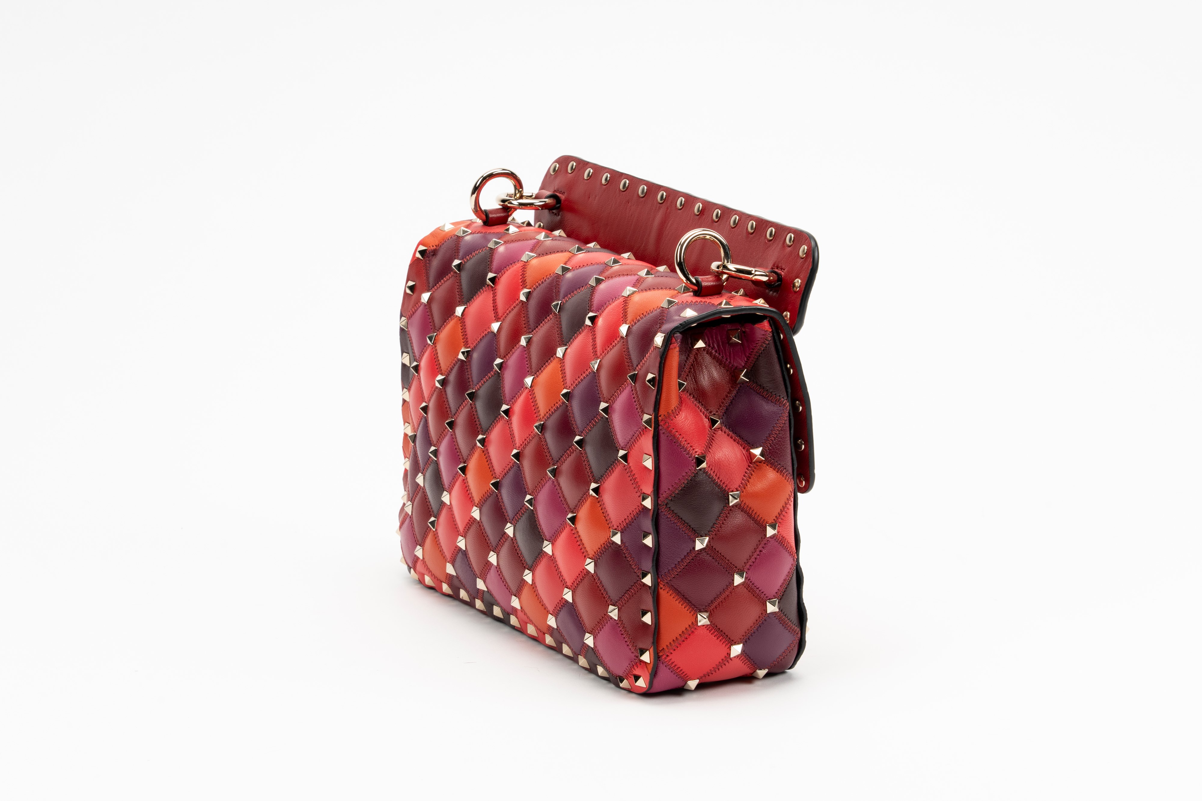 Valentino Garavani - Borsa Rockstud in pelle rossa, arancione e bordeaux