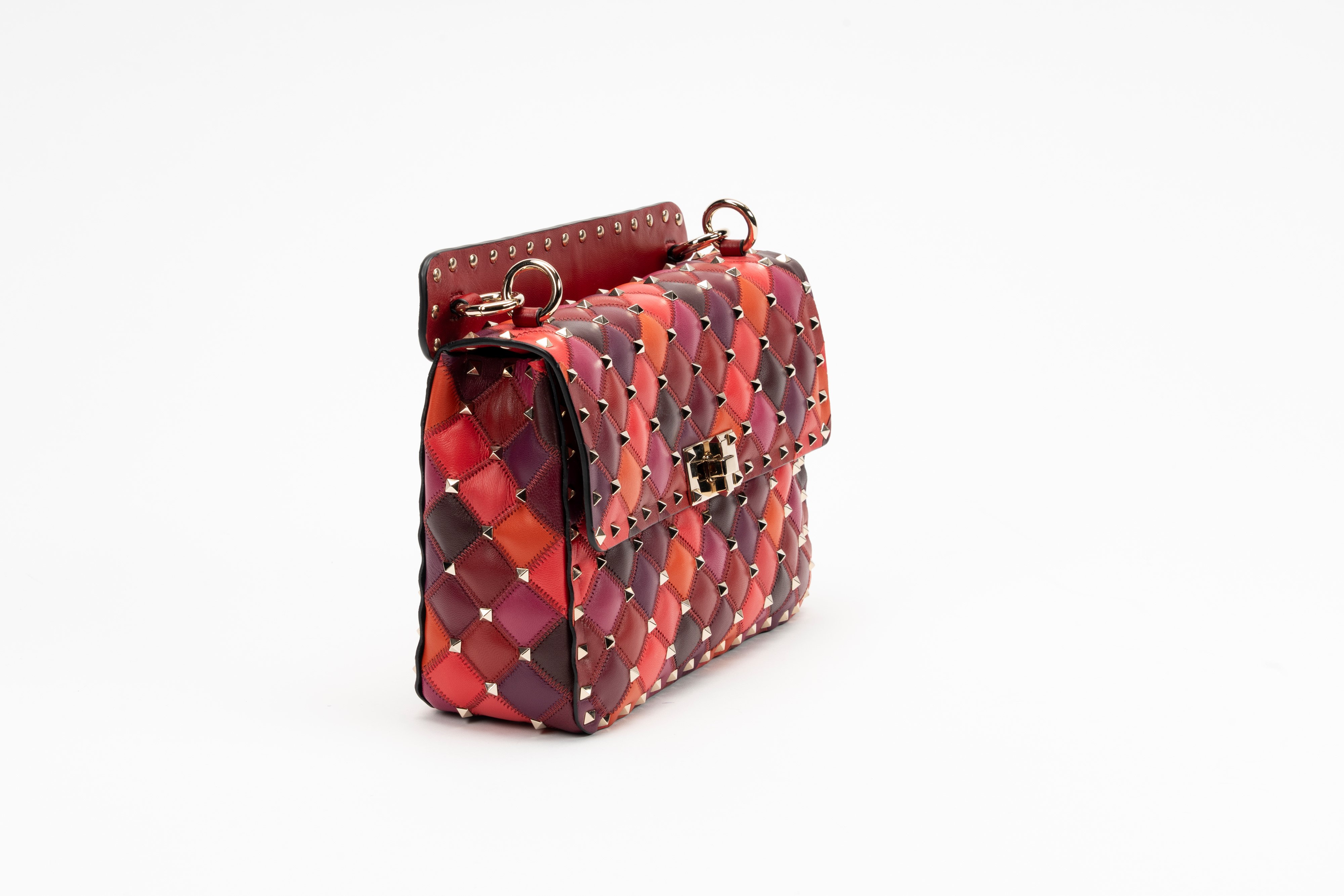 Valentino Garavani - Borsa Rockstud in pelle rossa, arancione e bordeaux
