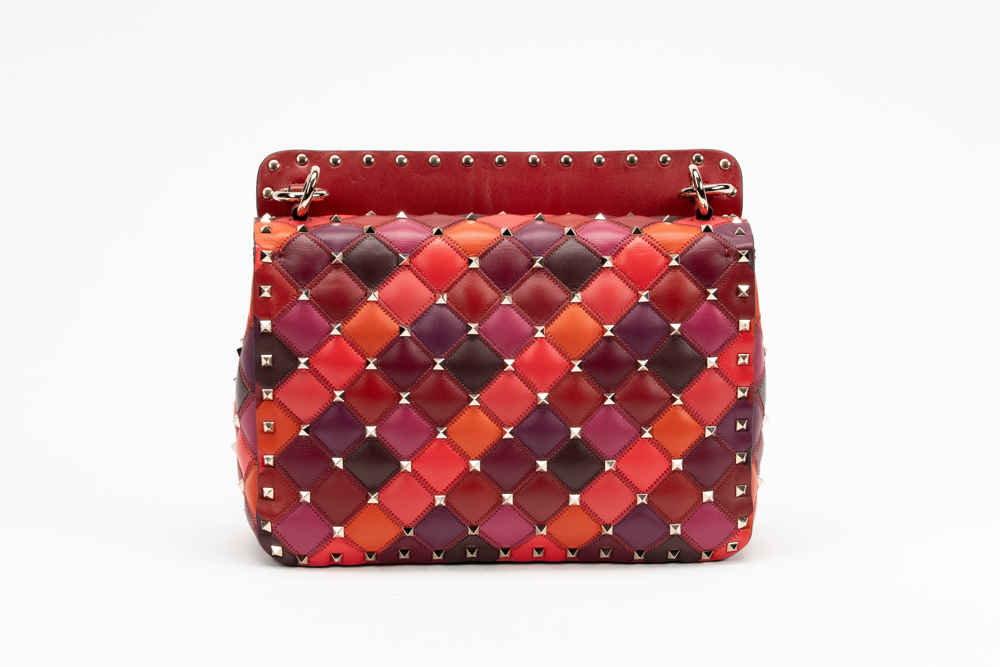 Valentino Garavani - Borsa Rockstud in pelle rossa, arancione e bordeaux