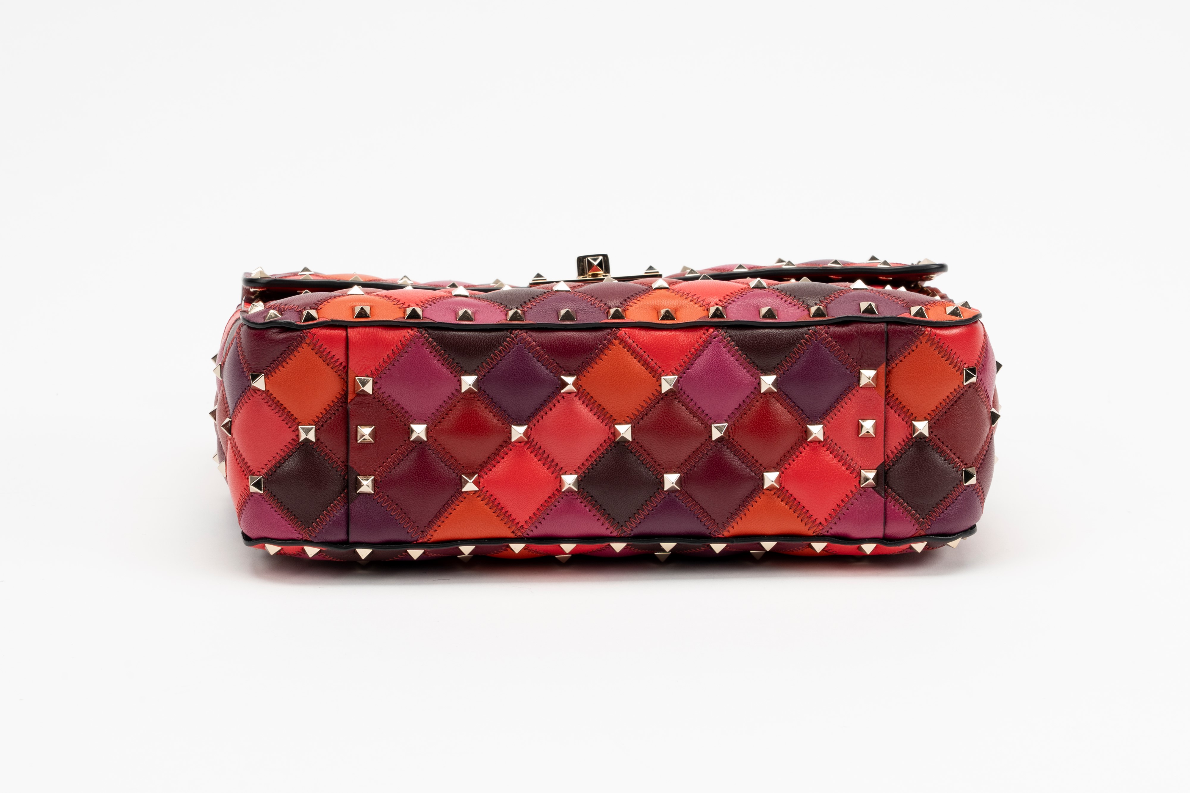 Valentino Garavani - Borsa Rockstud in pelle rossa, arancione e bordeaux