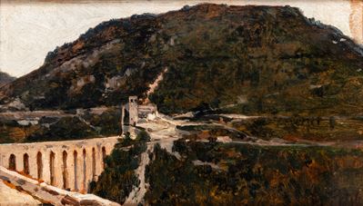 Ponte di Spoleto, olio su tavola