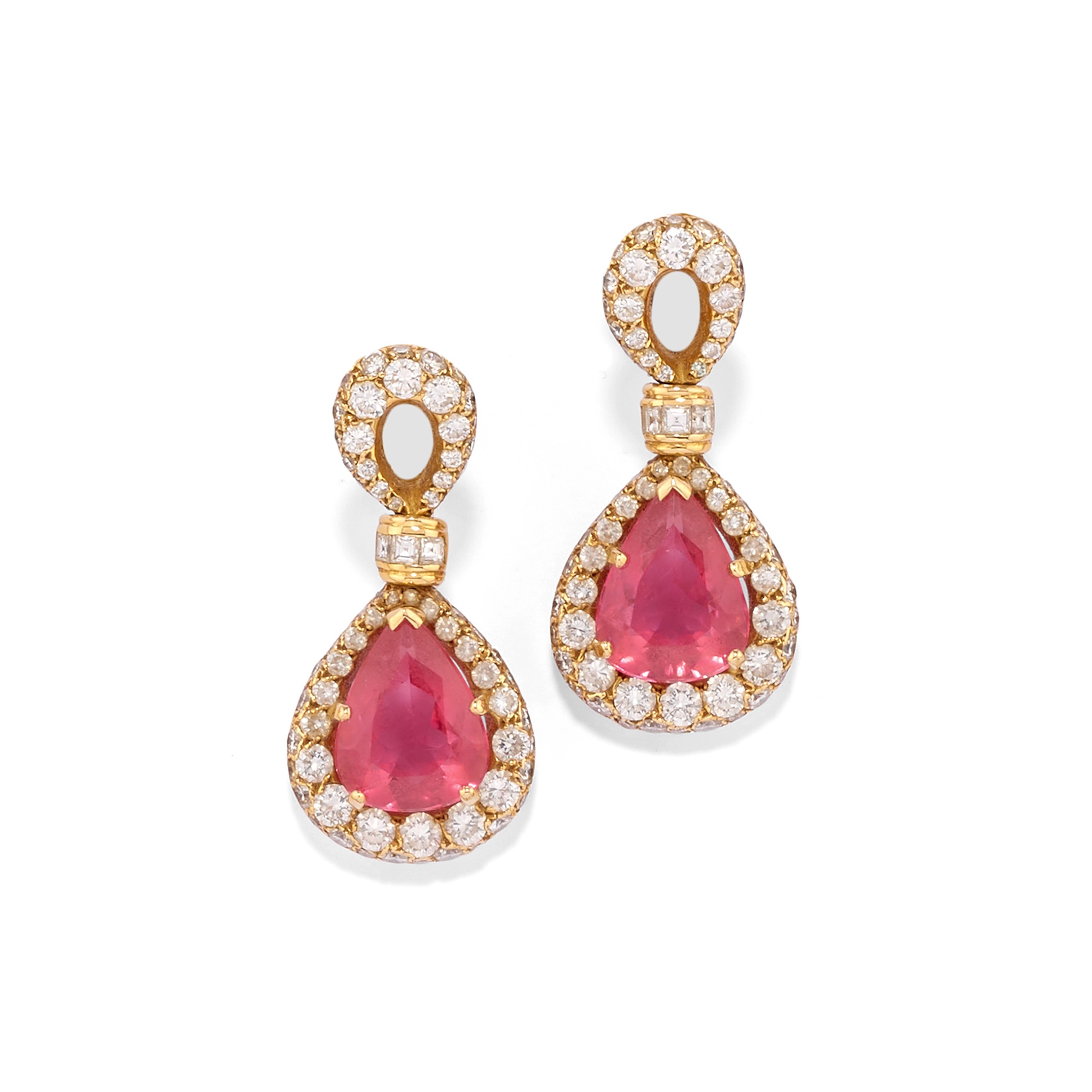 Demi-parure in oro giallo 18k con tormaline rosa e diamanti