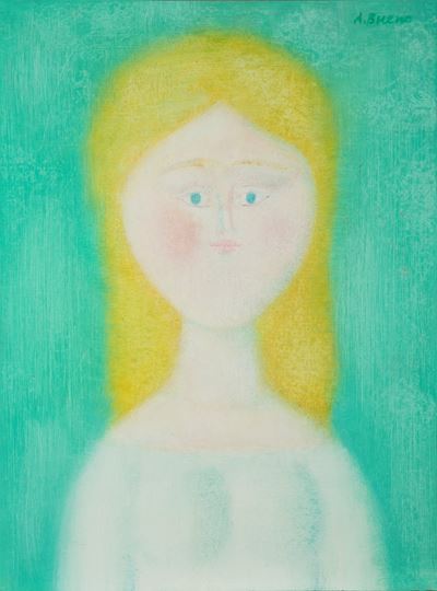 Fanciulla bionda, olio su faesite