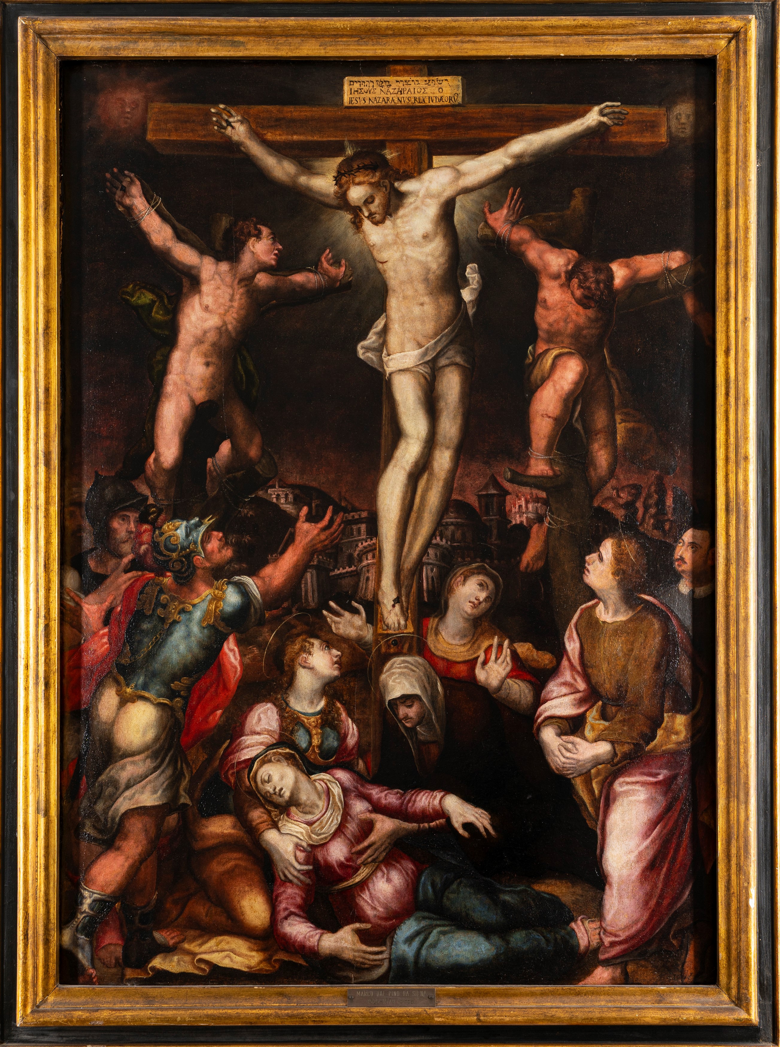 Attribuito a Marco Pino (siena 1525 - Napoli 1583) - Autore non identificato, Crocifissione, olio...