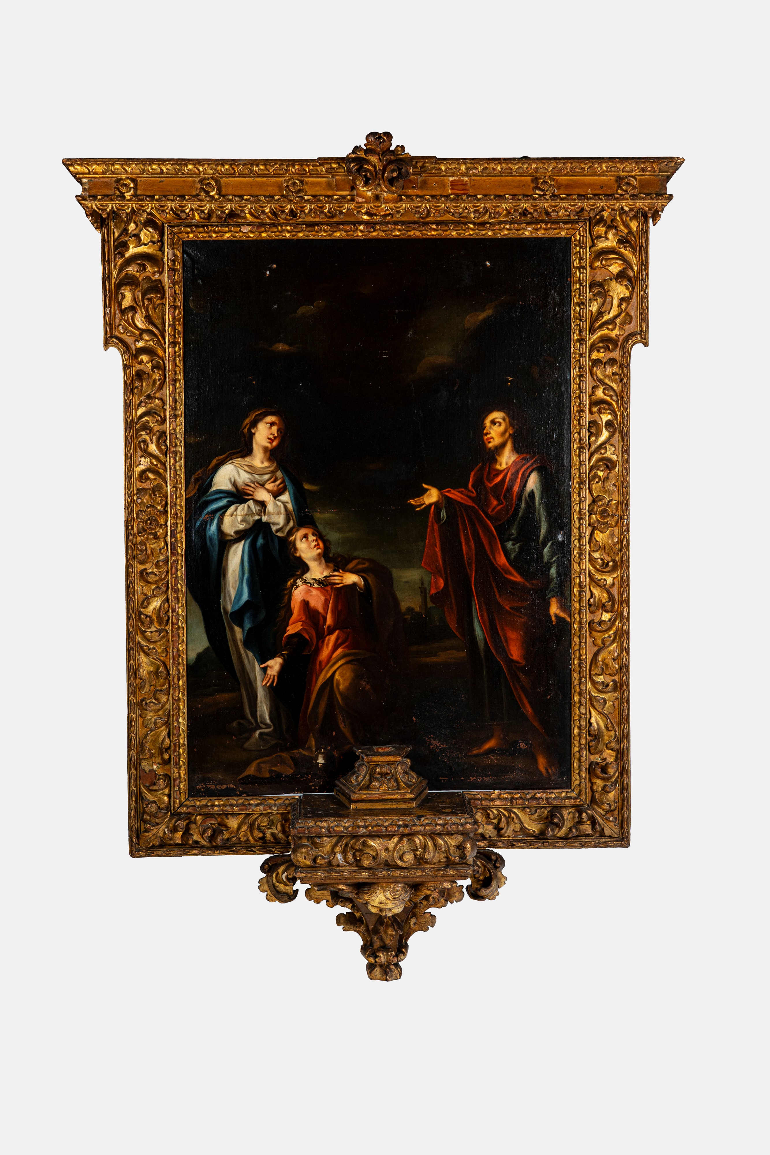 Retablo con Cristo crocifisso tra Maria, San Giovanni Evangelista e Maria Maddalena. Fine XVII se...