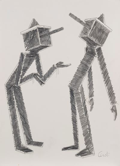Lotto di due disegni con Pinocchio