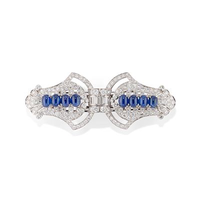 Spilla con zaffiri e diamanti in oro bianco 18k