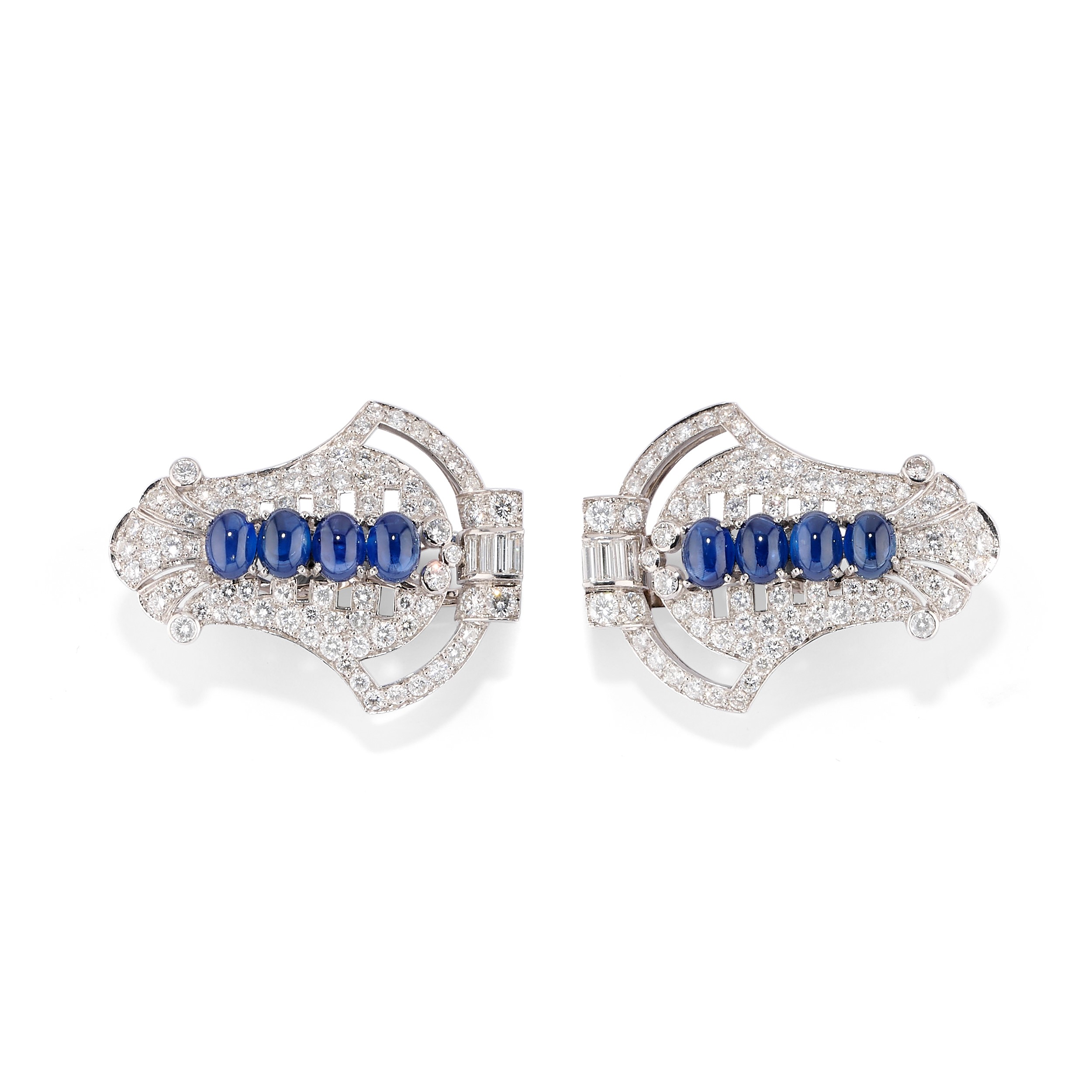 Spilla con zaffiri e diamanti in oro bianco 18k
