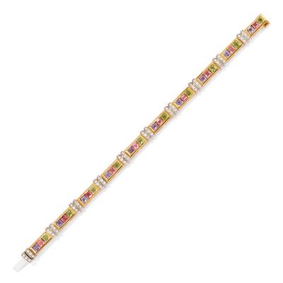 Bracciale in oro bicolore 18k con tormaline e diamanti